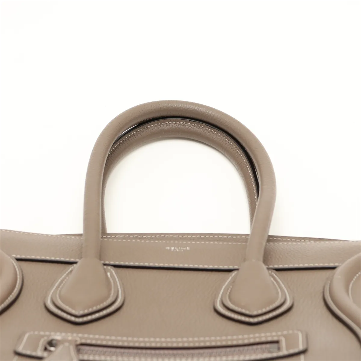 Luggage Micro Shopper Leather Handbag, Greige — view 6