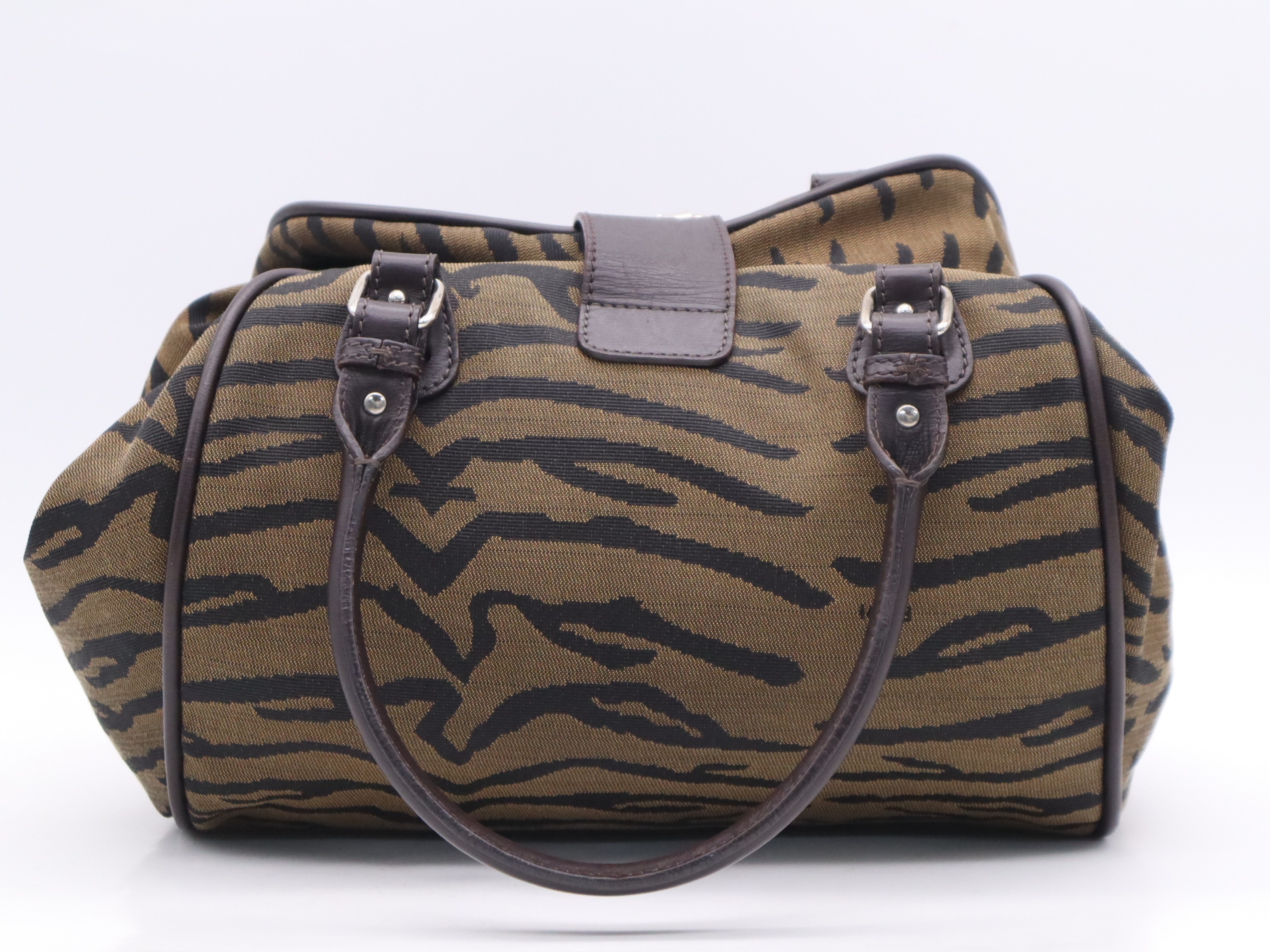 Canvas Zucca Shoulder Bag, Brown, Silver Hardware, with Charm — view 2