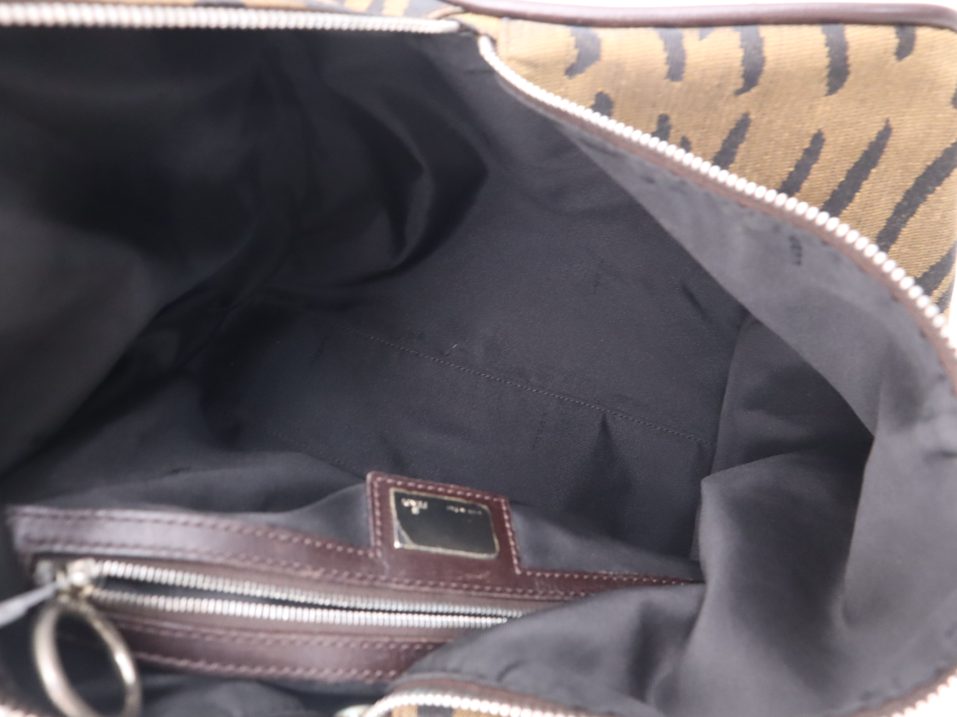 Canvas Zucca Shoulder Bag, Brown, Silver Hardware, with Charm — view 11