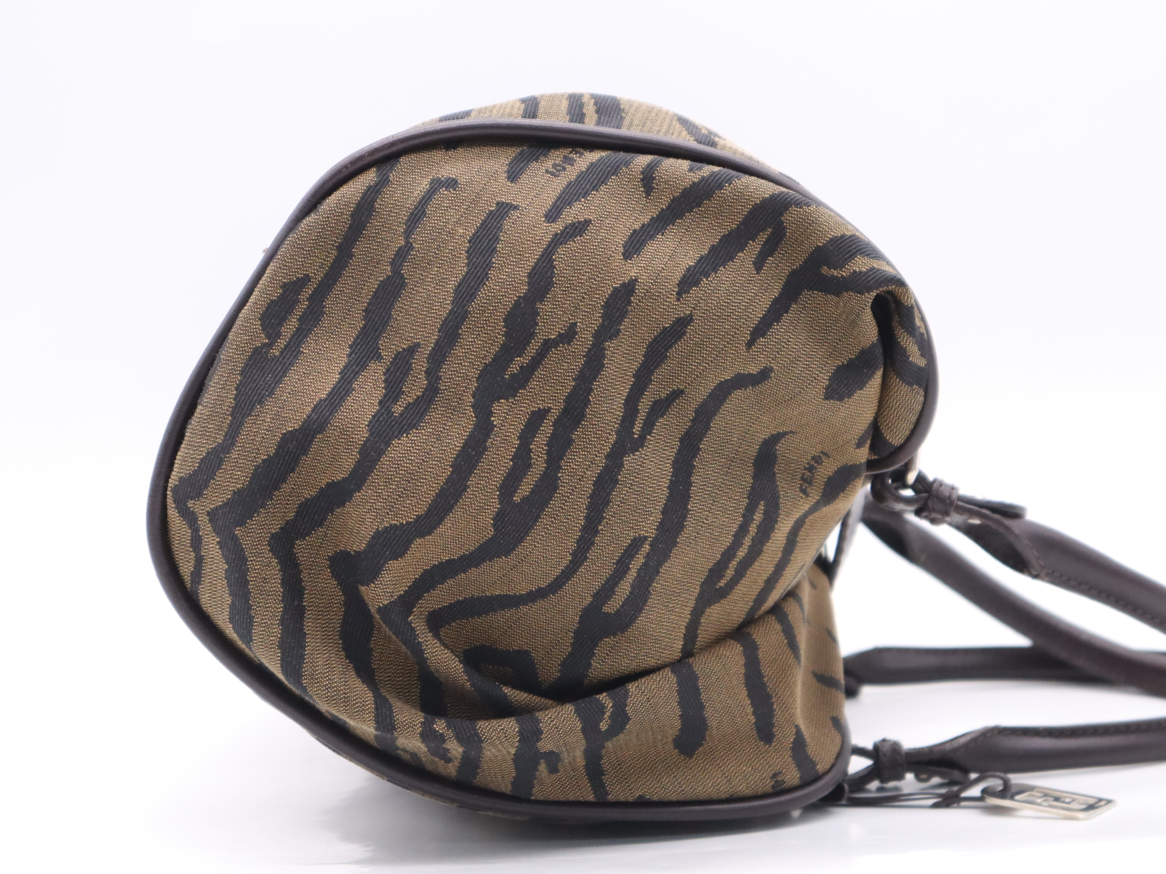Canvas Zucca Shoulder Bag, Brown, Silver Hardware, with Charm — view 5