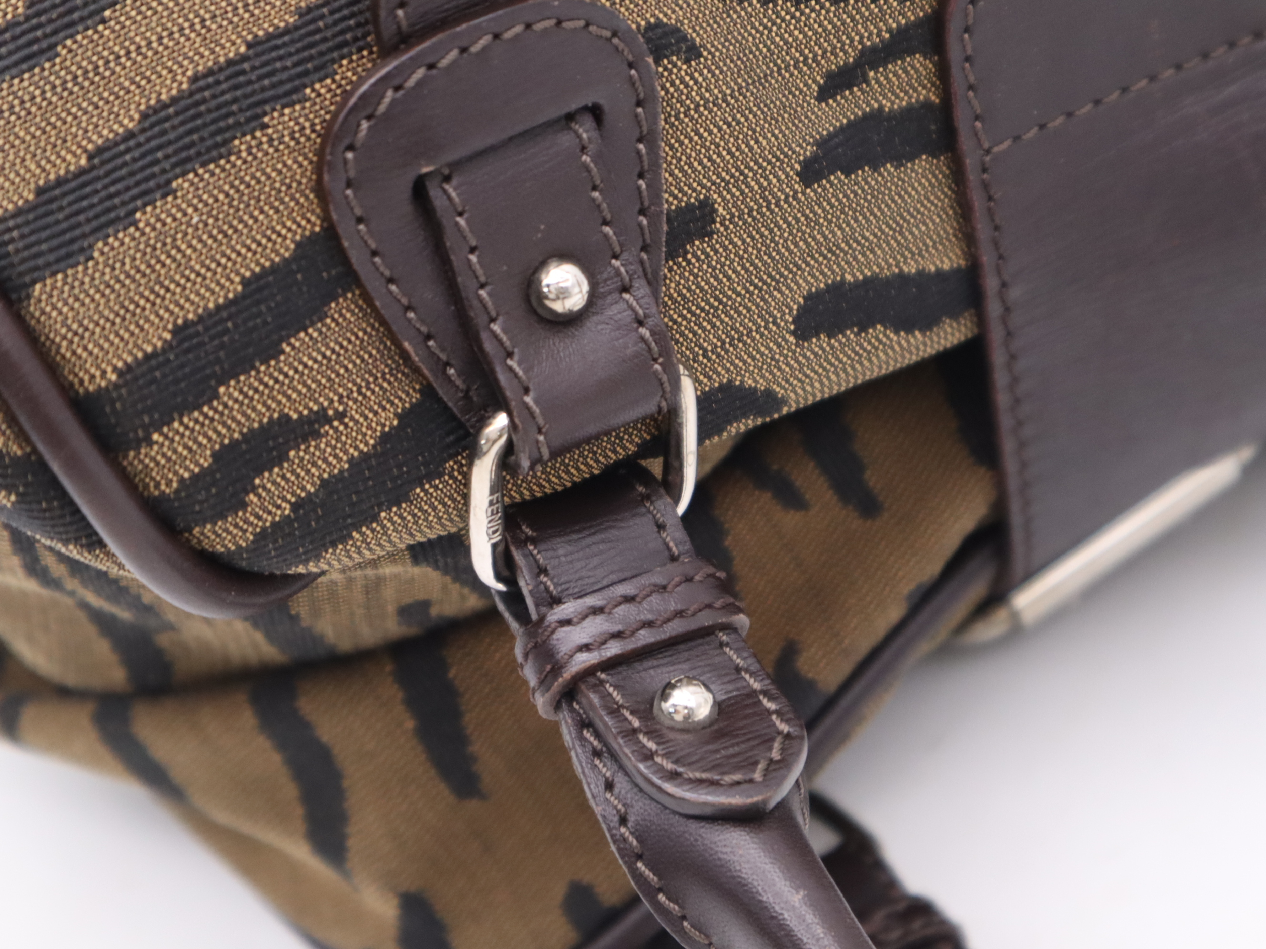 Canvas Zucca Shoulder Bag, Brown, Silver Hardware, with Charm — view 7