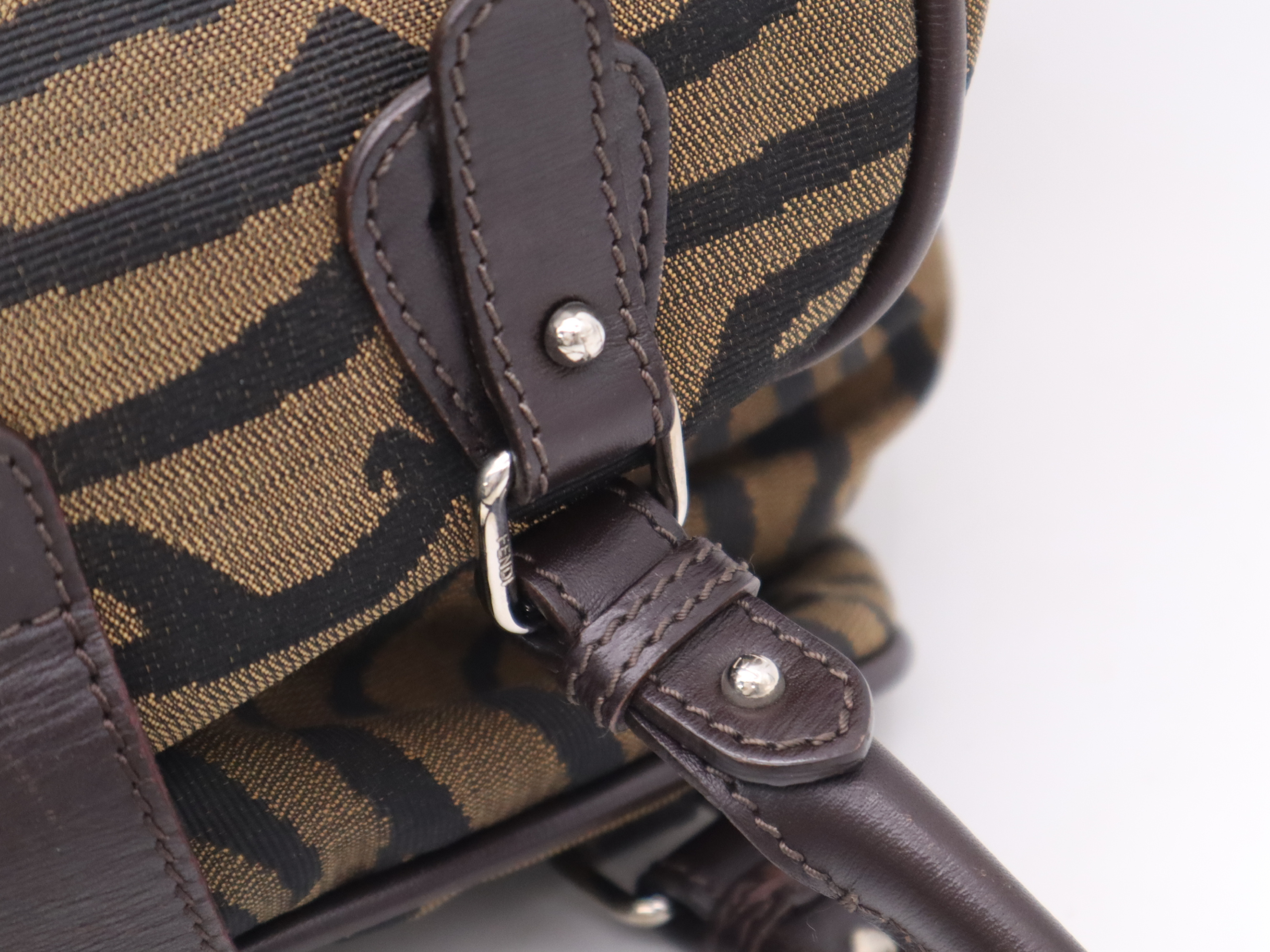 Canvas Zucca Shoulder Bag, Brown, Silver Hardware, with Charm — view 8