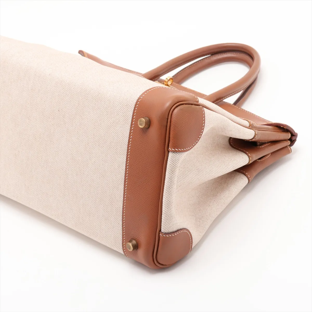 [Individually packaged] Hermes Birkin 35 Letournée Toile H x Courchevel Beige x Gold hardware B: 1998 — view 3