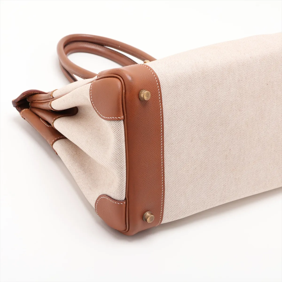 [Individually packaged] Hermes Birkin 35 Letournée Toile H x Courchevel Beige x Gold hardware B: 1998 — view 4