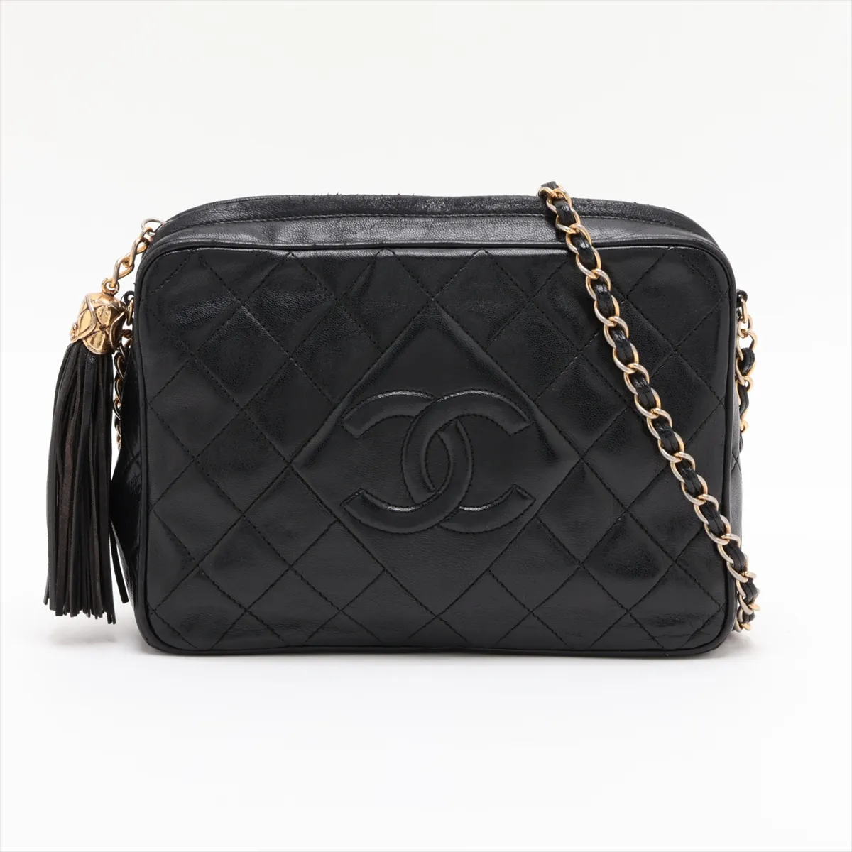 Matelassé Lambskin Chain Shoulder Bag with Fringe, Black with Gold Hardware, Item Number 1290836 (Serial Number 1), Aftermarket Repairs.