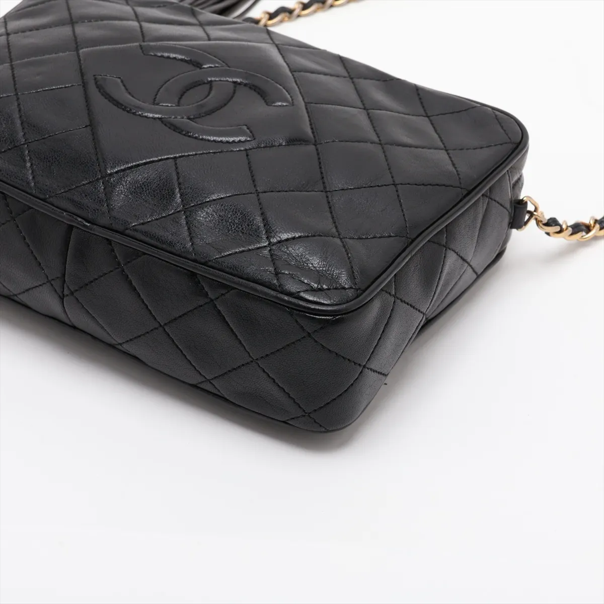 Matelassé Lambskin Chain Shoulder Bag with Fringe, Black with Gold Hardware, Item Number 1290836 (Serial Number 1), Aftermarket Repairs. — view 3