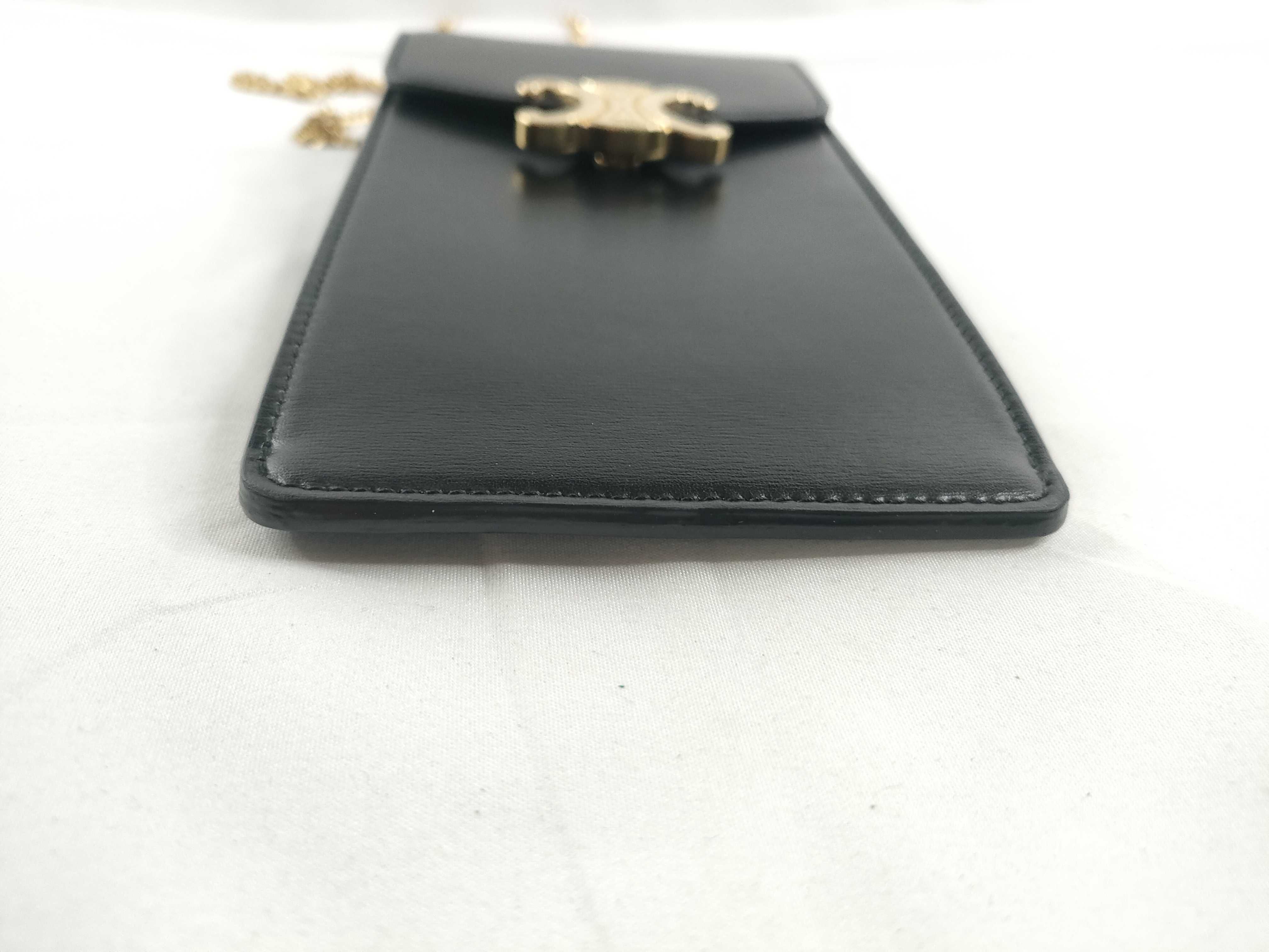Triomphe Phone Pouch Leather Chain Shoulder Bag Black Shoulder Bag — view 4