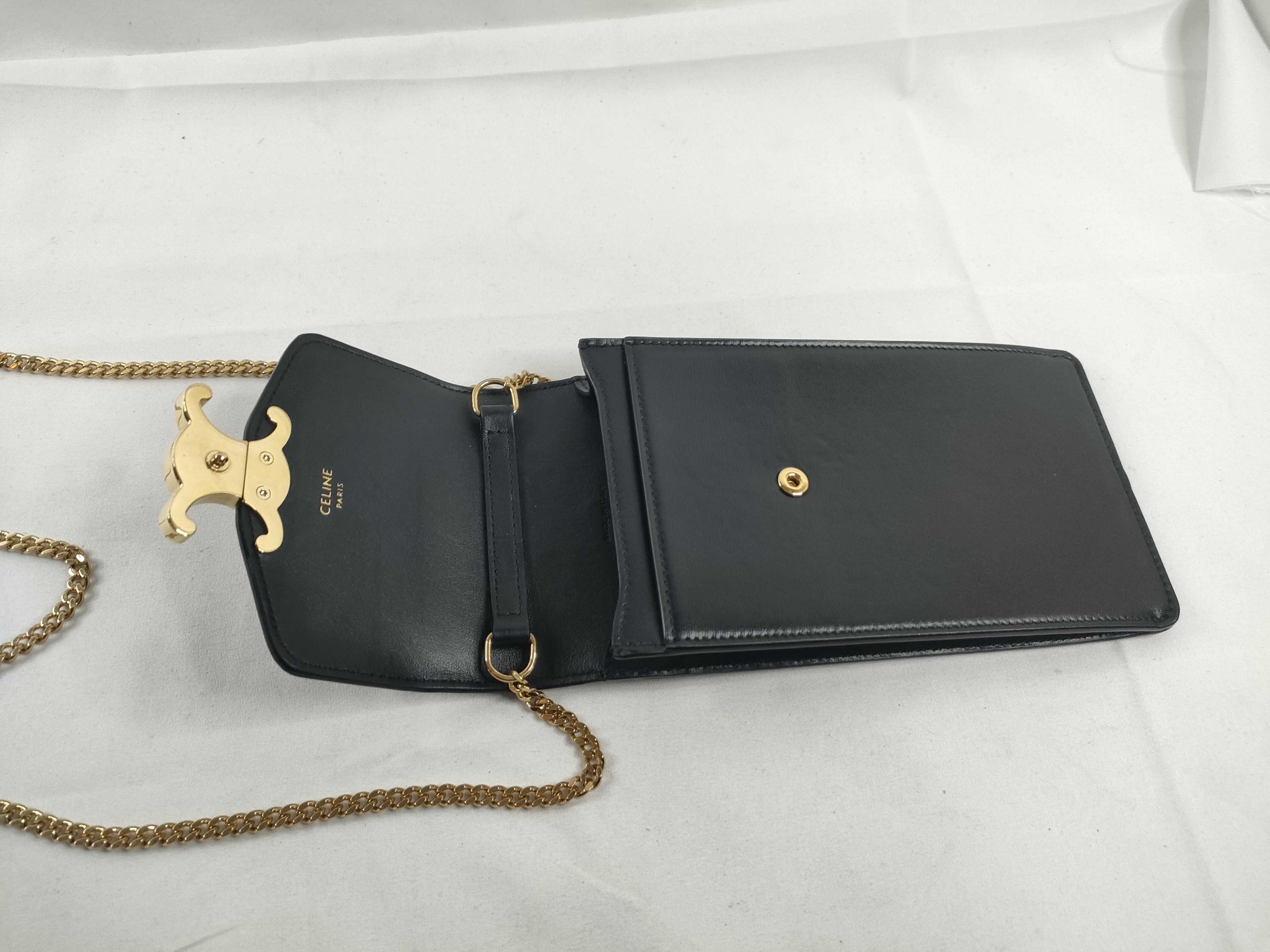 Triomphe Phone Pouch Leather Chain Shoulder Bag Black Shoulder Bag — view 8