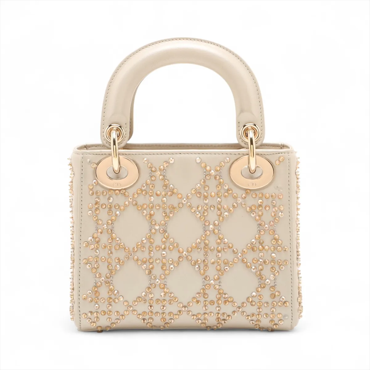 Lady Dior Mini Leather x Bead 2-Way Handbag, Beige — view 2