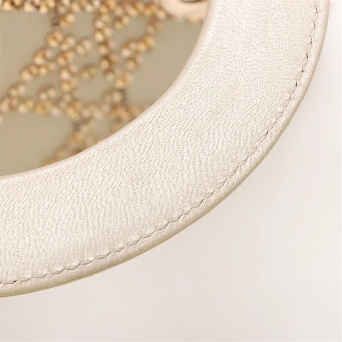 Lady Dior Mini Leather x Bead 2-Way Handbag, Beige — view 11