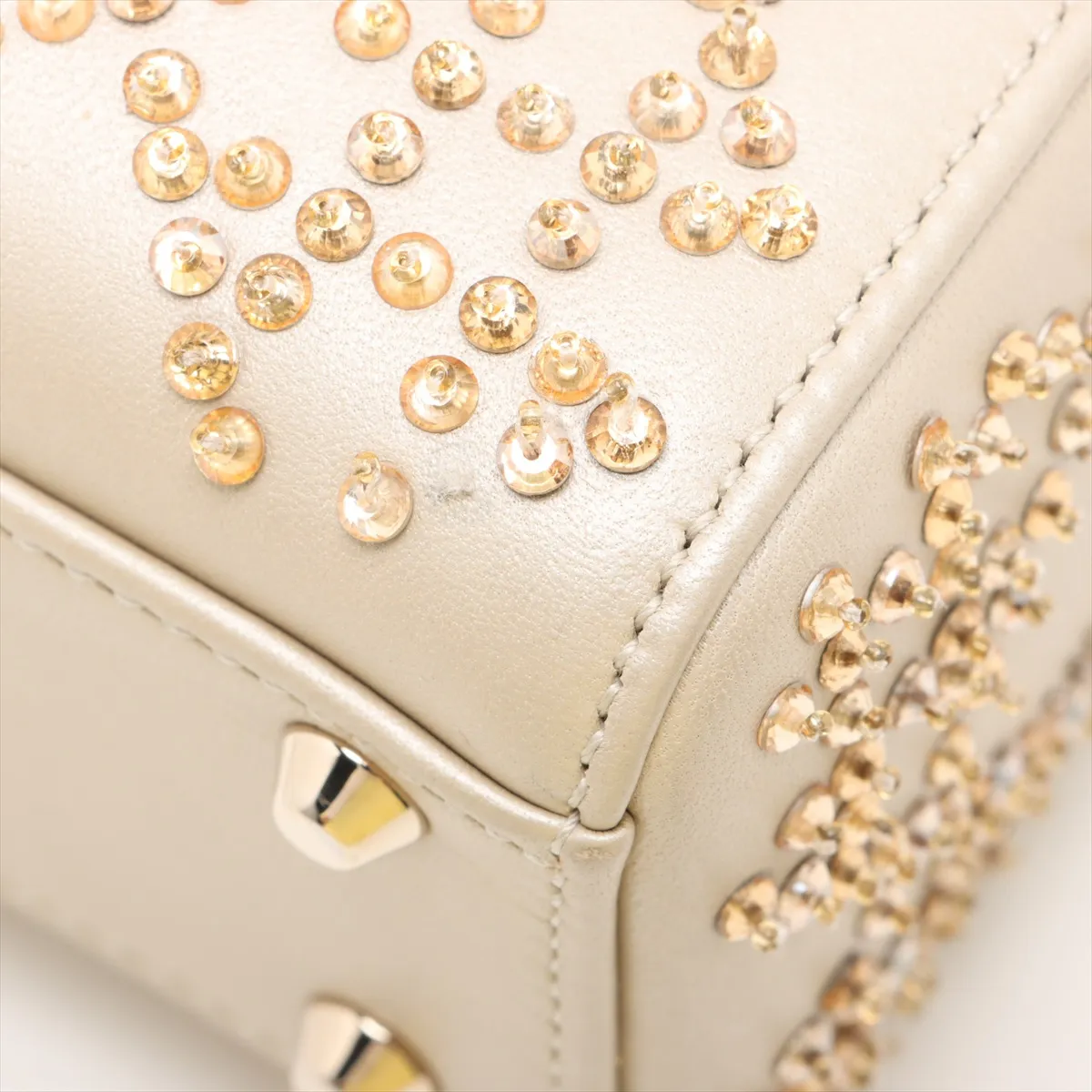 Lady Dior Mini Leather x Bead 2-Way Handbag, Beige — view 12