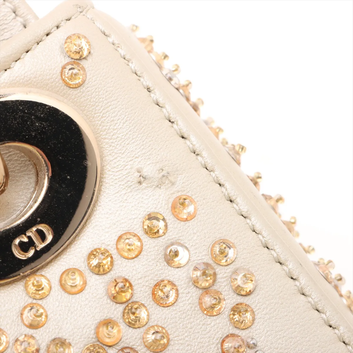 Lady Dior Mini Leather x Bead 2-Way Handbag, Beige — view 14