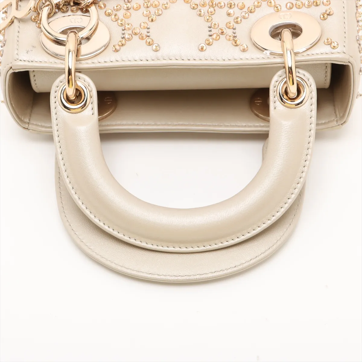 Lady Dior Mini Leather x Bead 2-Way Handbag, Beige — view 5