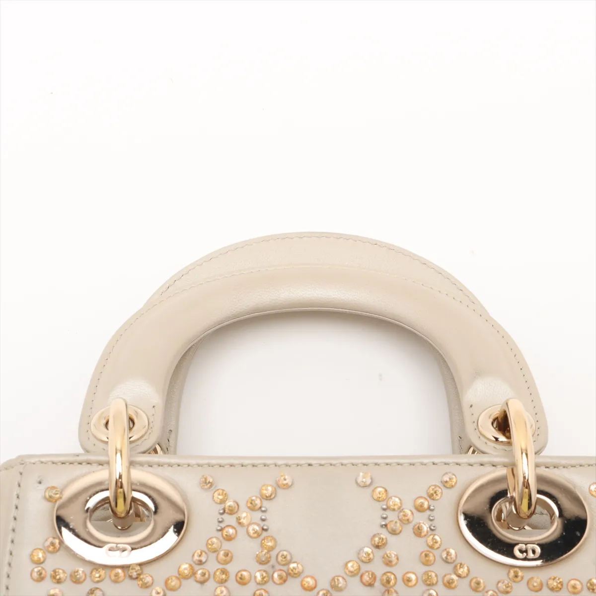 Lady Dior Mini Leather x Bead 2-Way Handbag, Beige — view 6