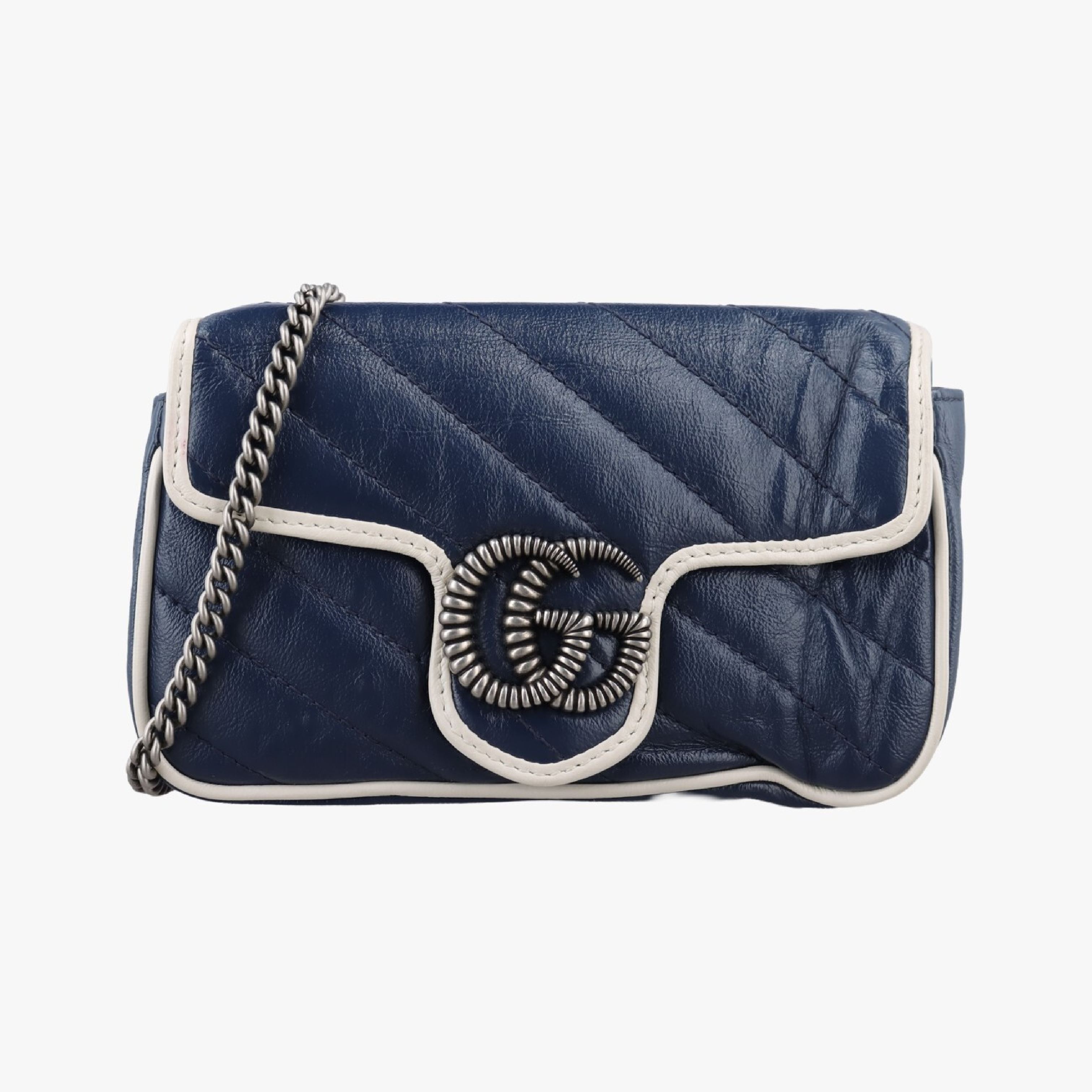 GG Marmont White x Blue Leather Shoulder Bag 574969