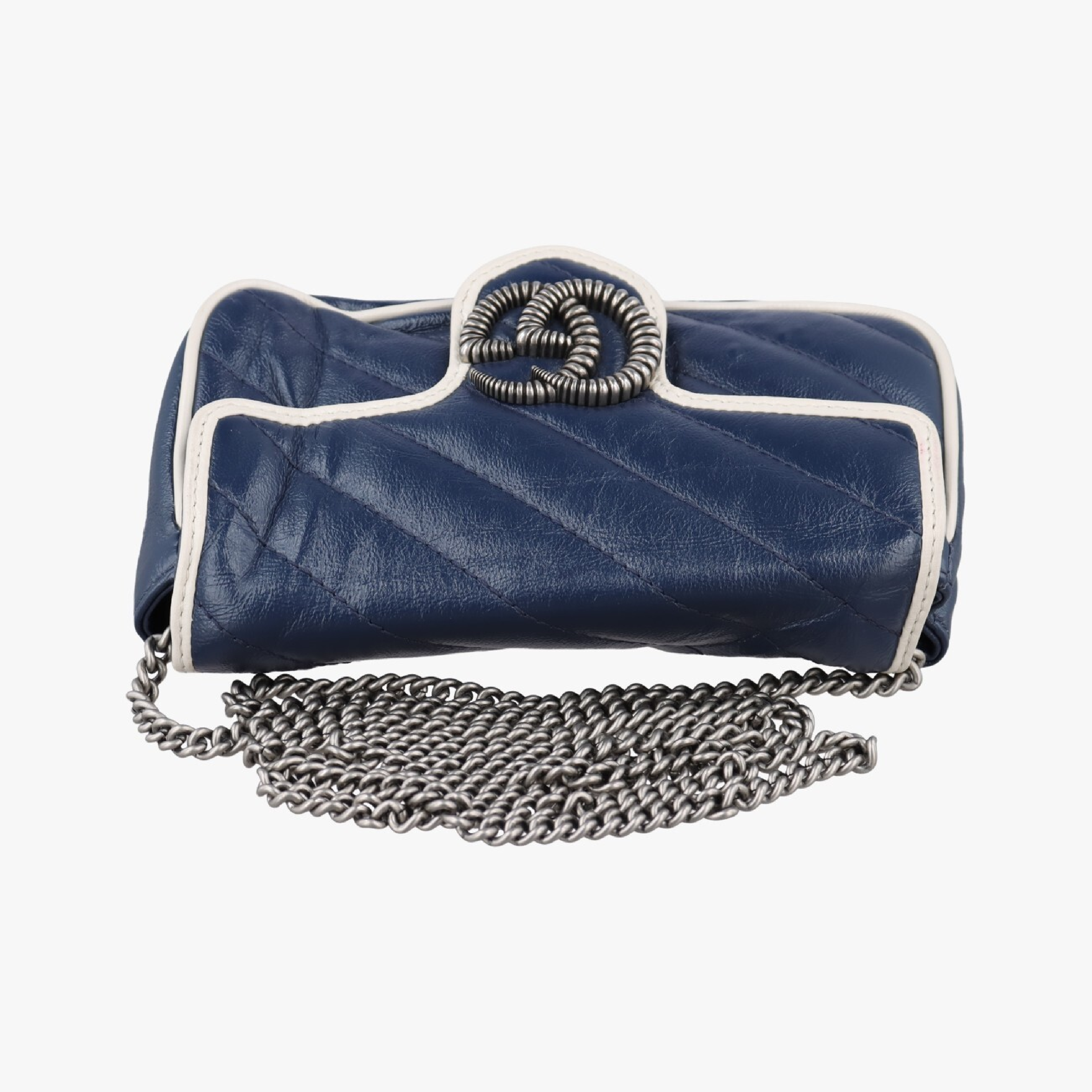 GG Marmont White x Blue Leather Shoulder Bag 574969 — view 5