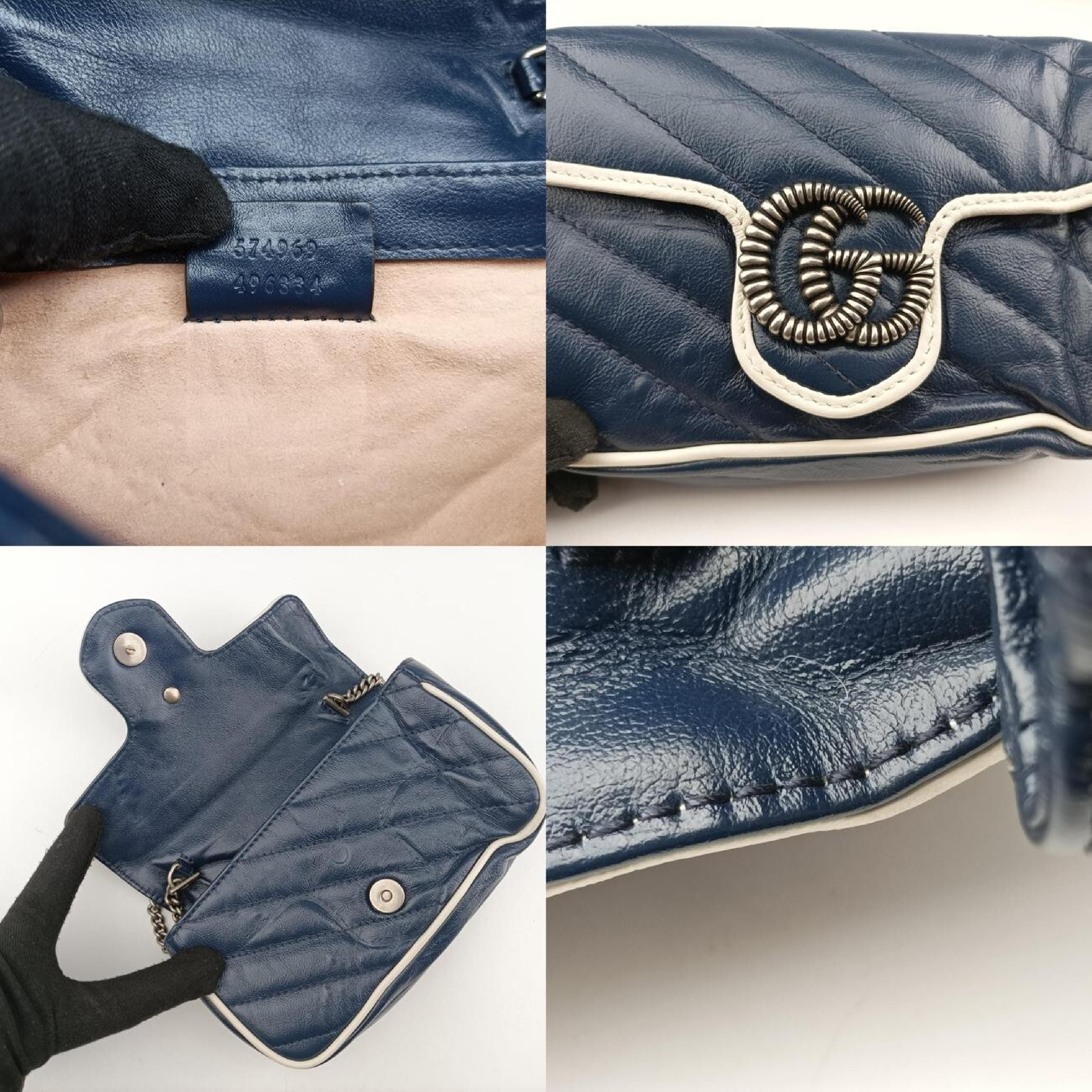 GG Marmont White x Blue Leather Shoulder Bag 574969 — view 8