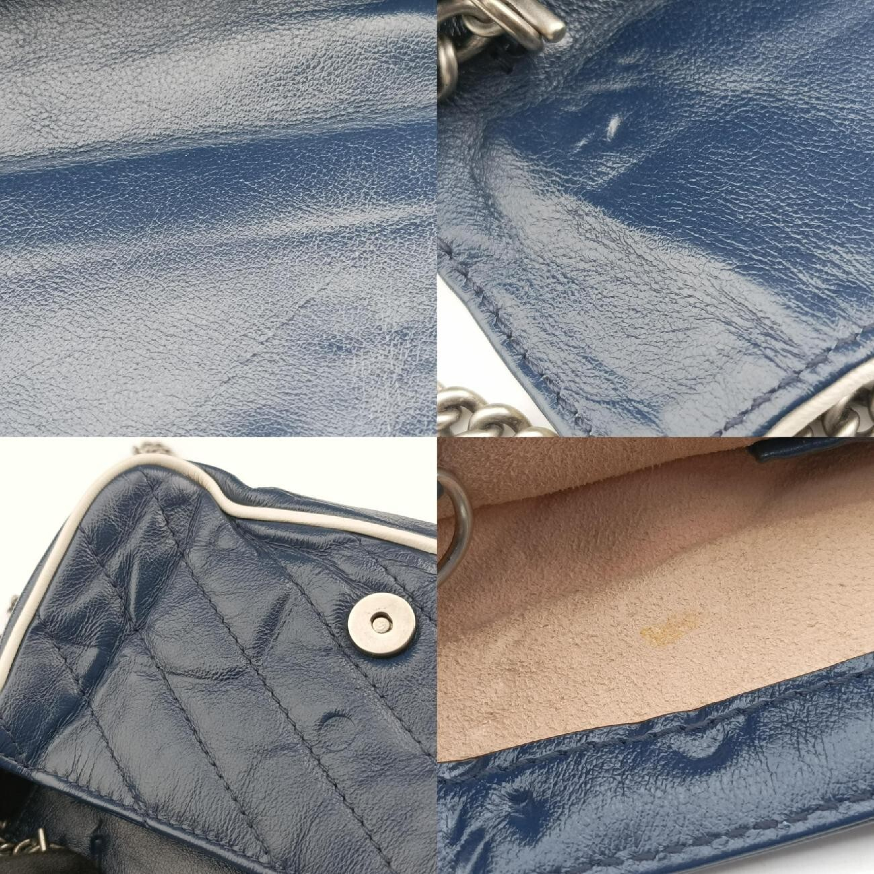 GG Marmont White x Blue Leather Shoulder Bag 574969 — view 9