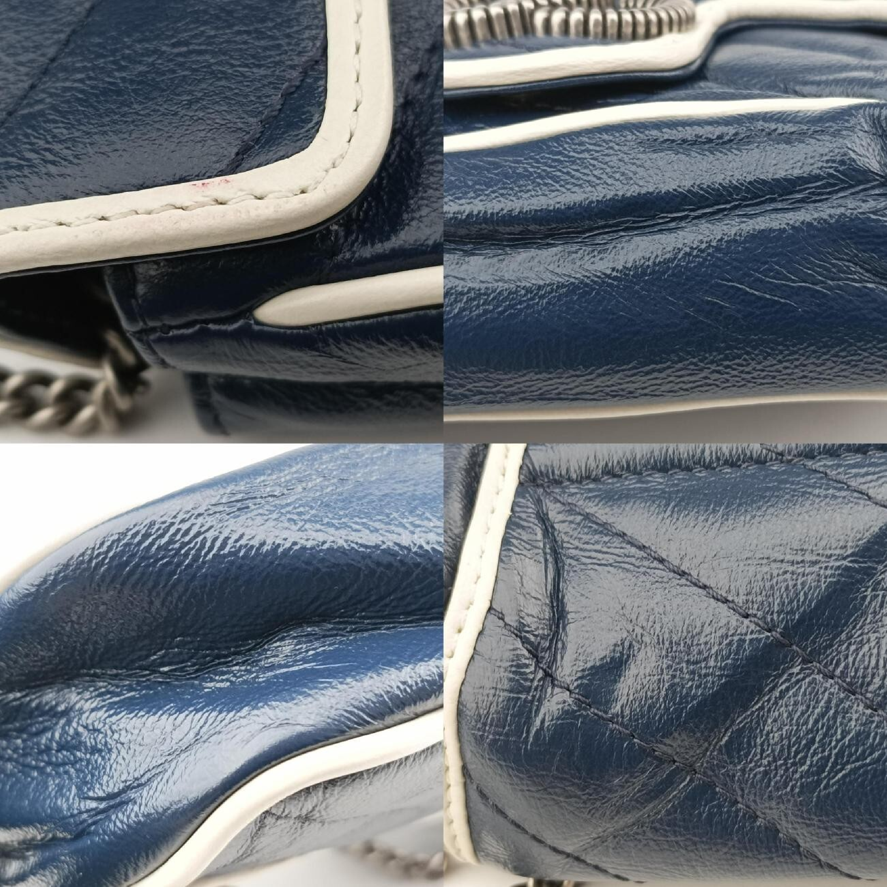 GG Marmont White x Blue Leather Shoulder Bag 574969 — view 10