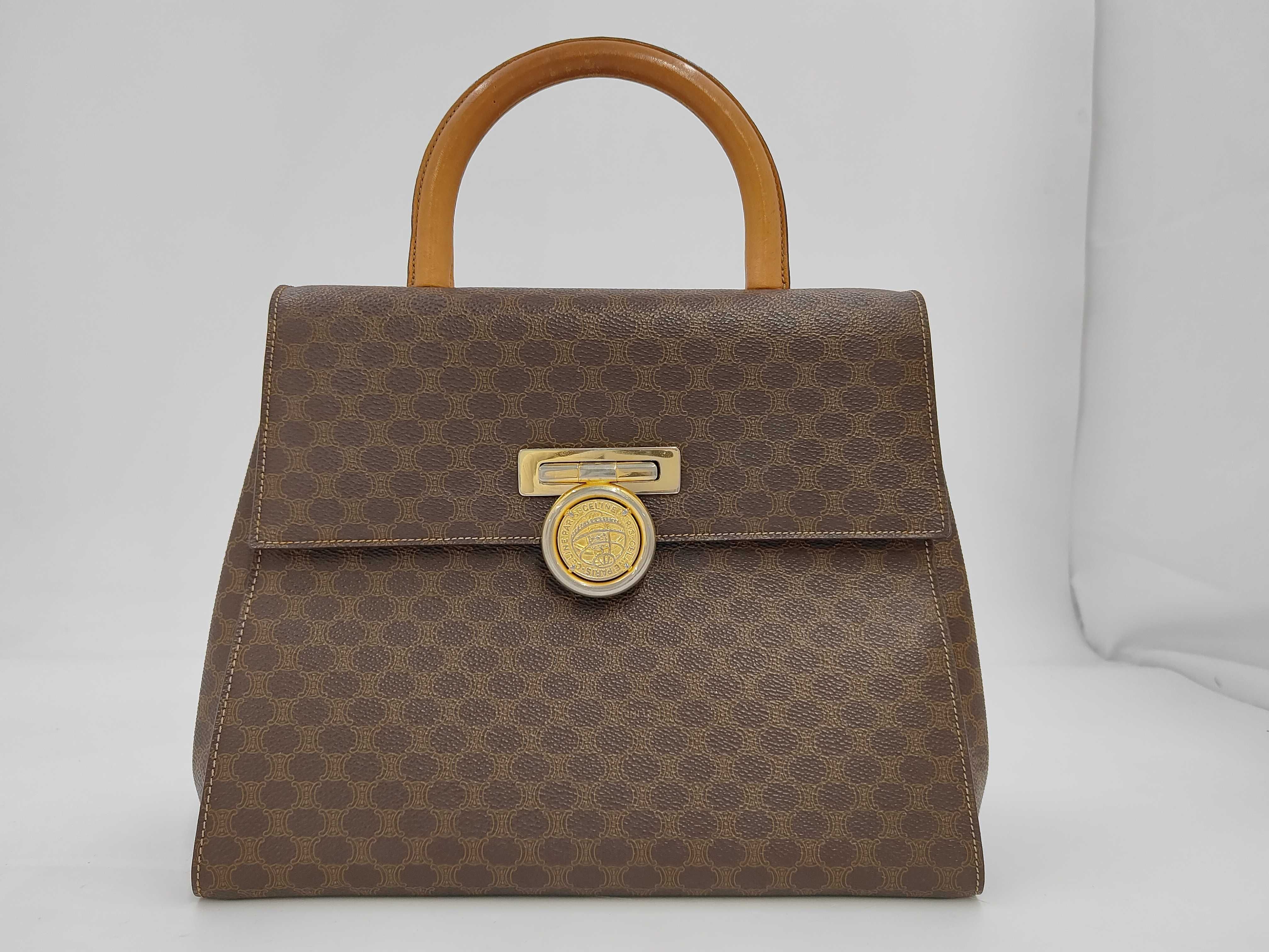 Macadam pattern leather handbag with medal hardware