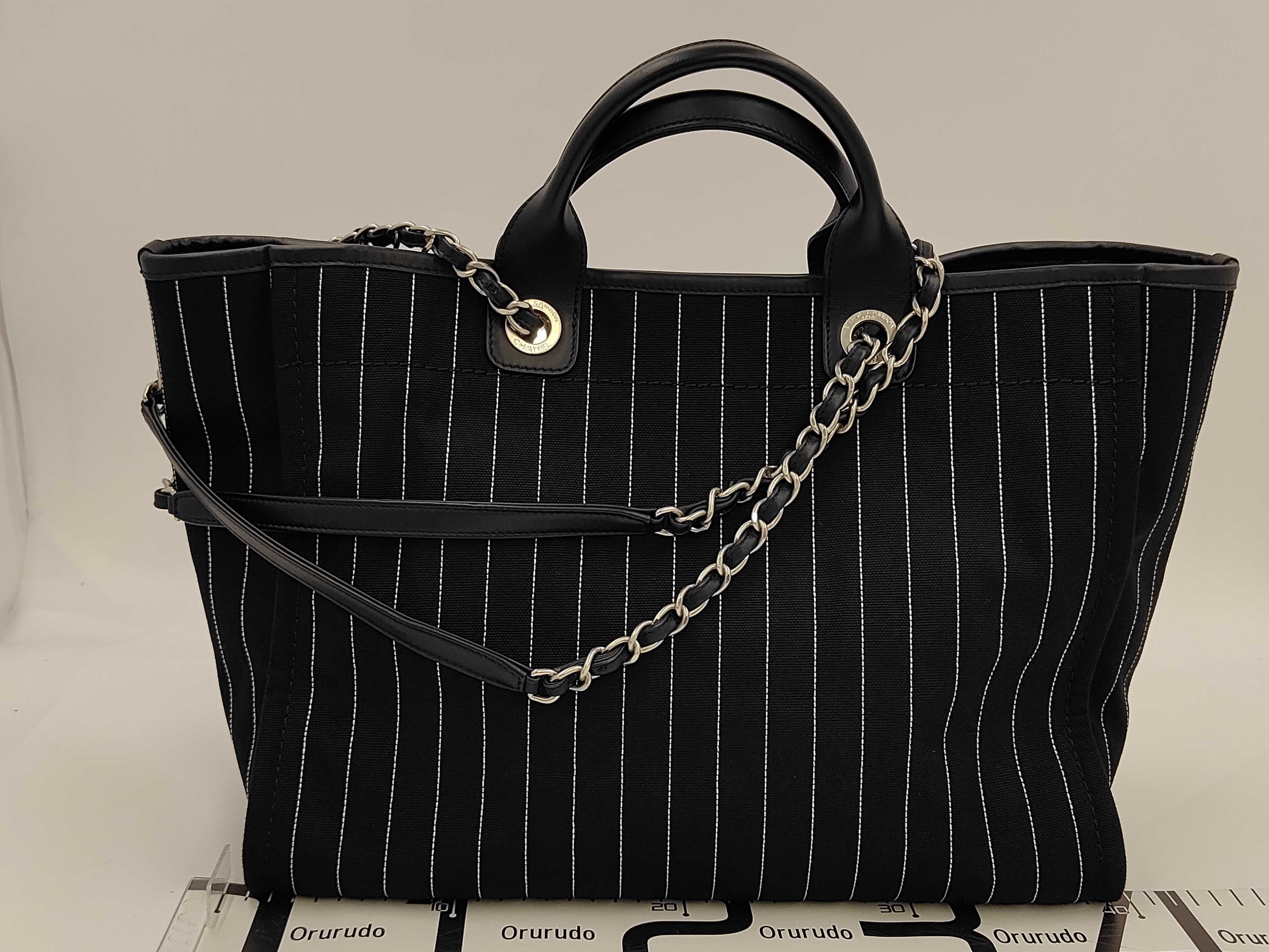 Deauville 2-Way Tote Bag/Handbag, Black Leather x Canvas, A66941, Serial Plate Tote Bag — view 2