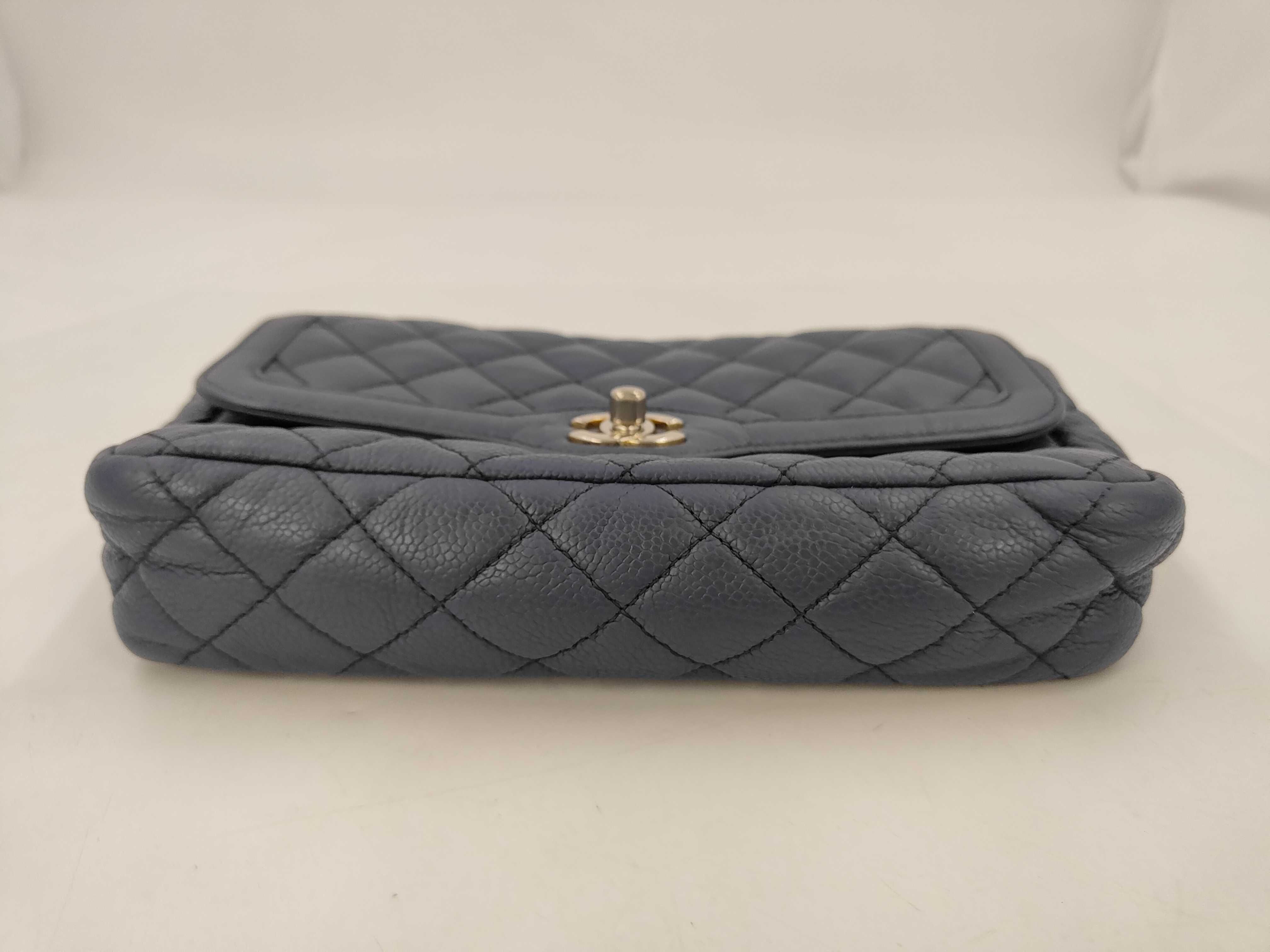 Chain Shoulder Bag, Caviar Leather, Blue and Gold — view 3