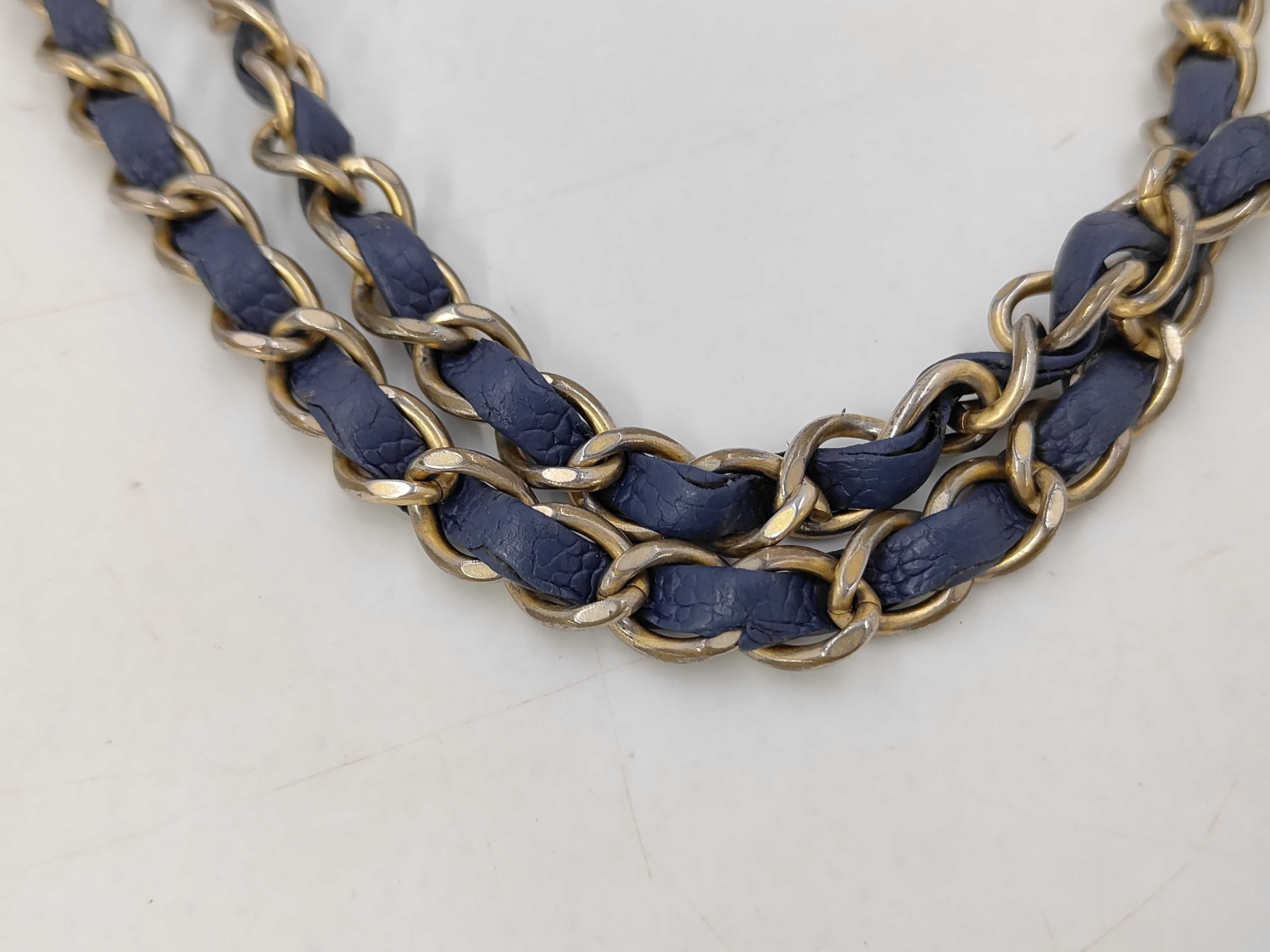 Chain Shoulder Bag, Caviar Leather, Blue and Gold — view 6