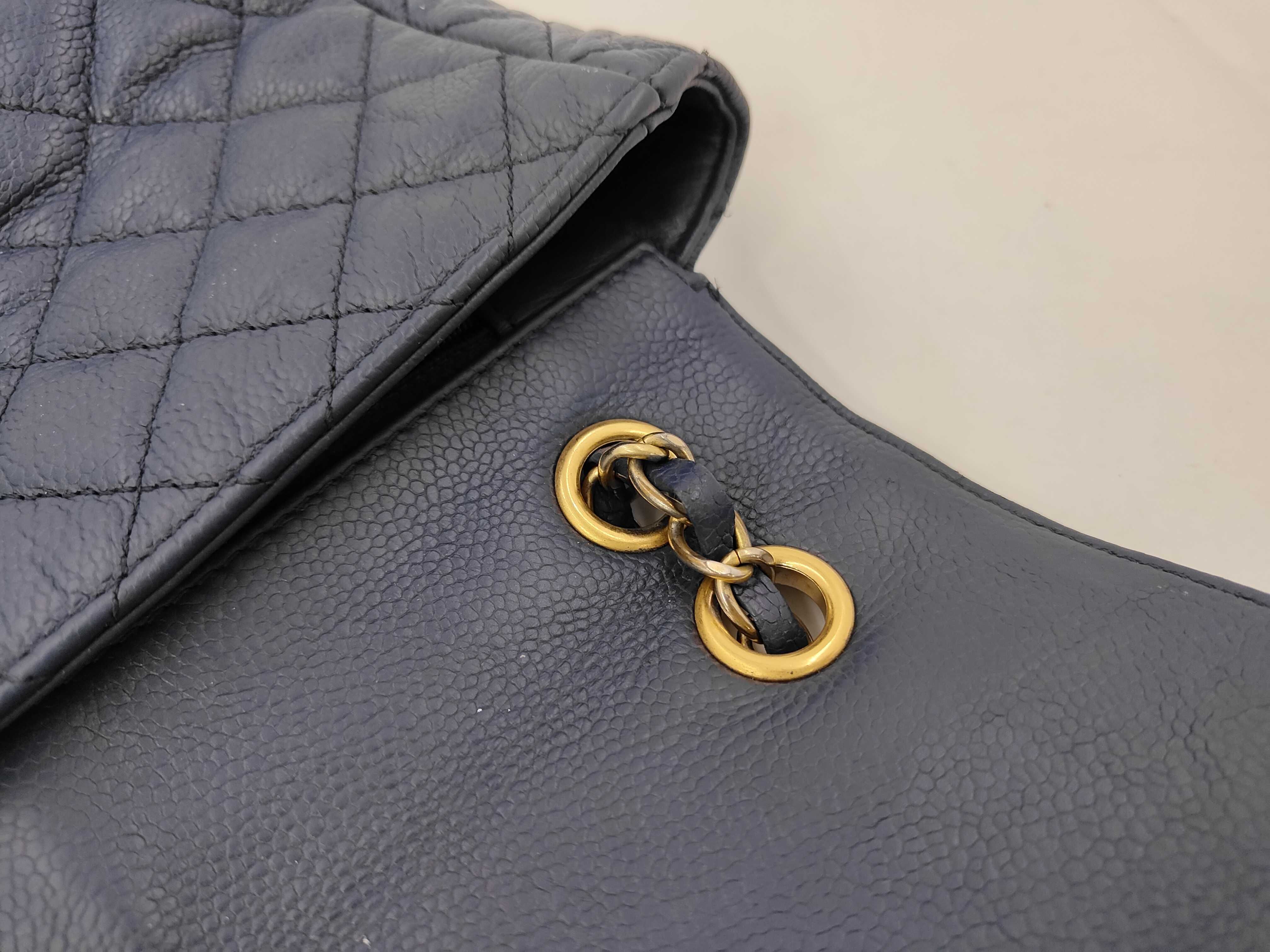 Chain Shoulder Bag, Caviar Leather, Blue and Gold — view 7