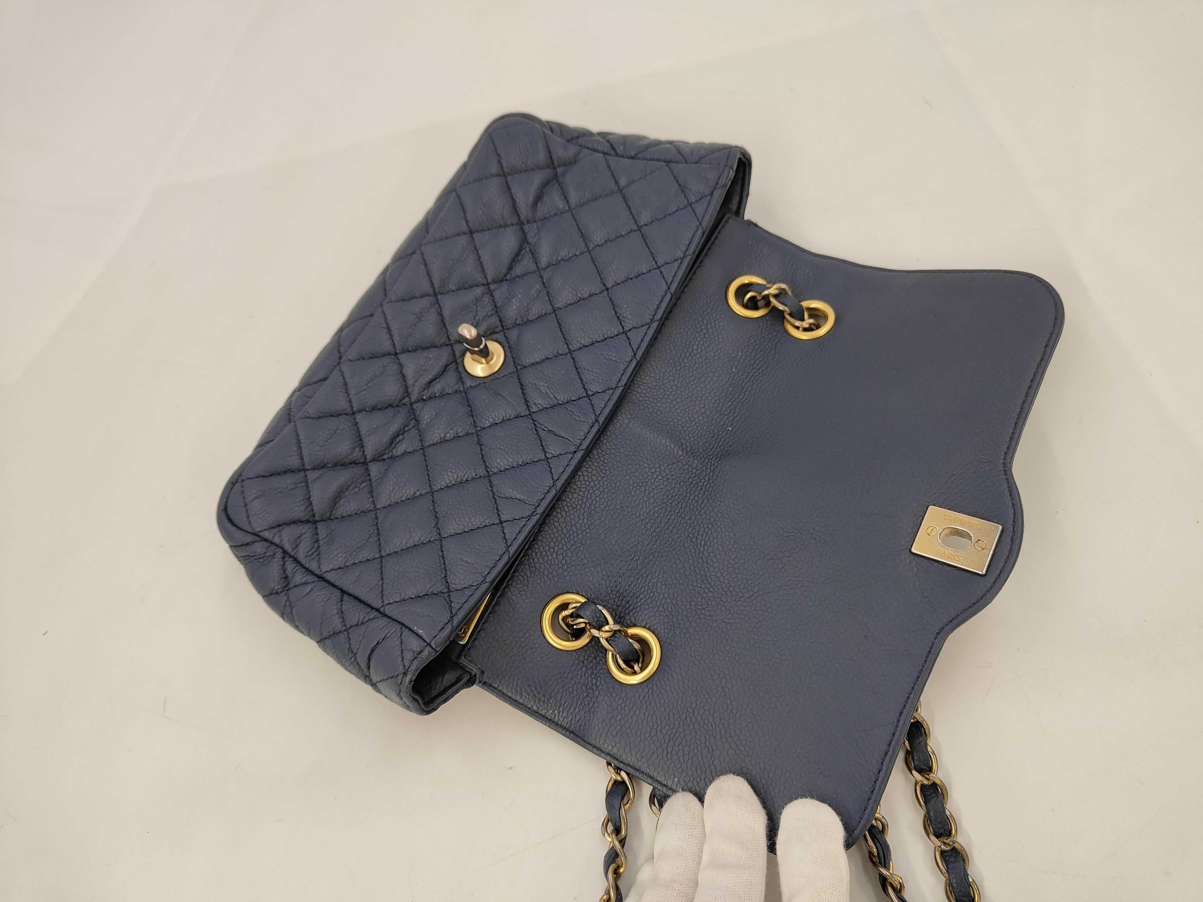 Chain Shoulder Bag, Caviar Leather, Blue and Gold — view 8