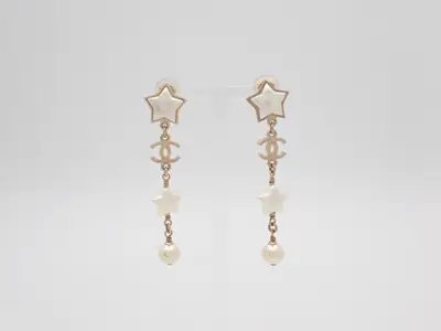Earrings, Coco Mark design, gold, pearl