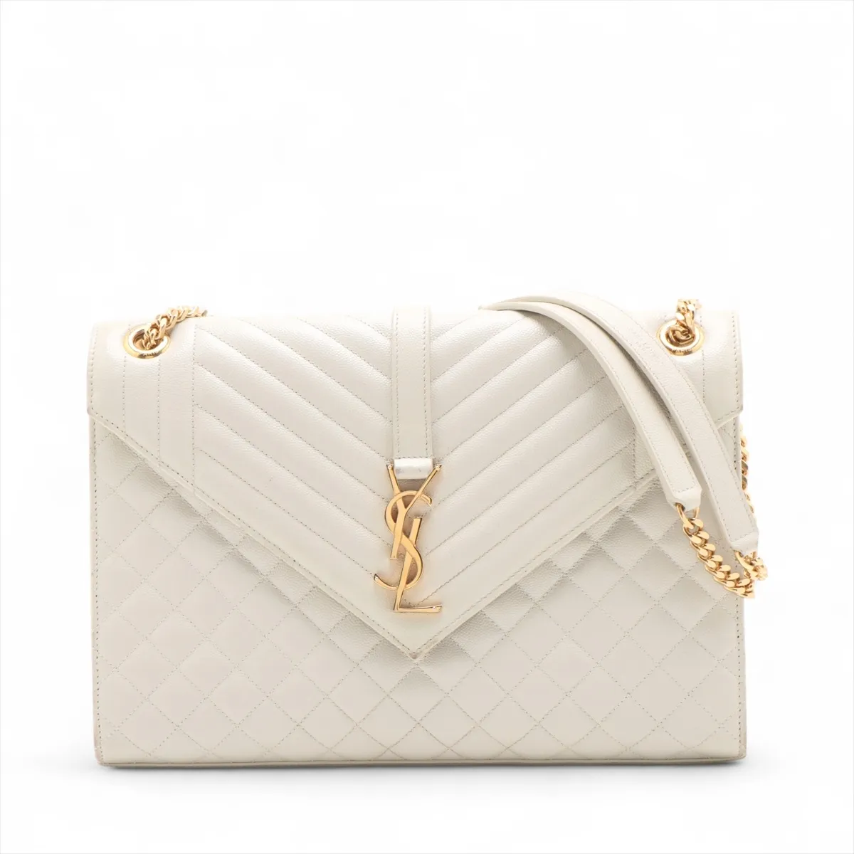 Envelope Leather Chain Shoulder Bag, Beige, 487198