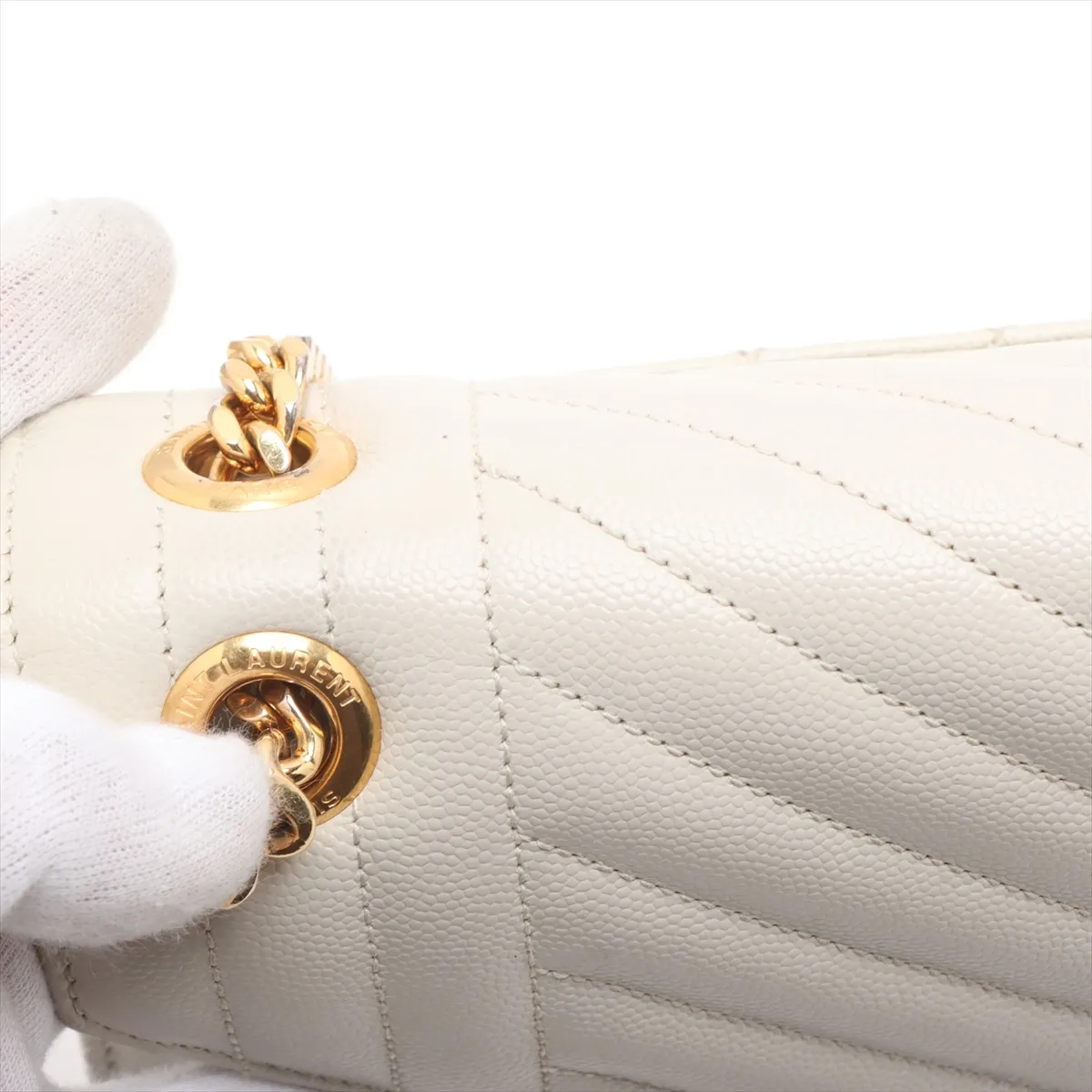 Envelope Leather Chain Shoulder Bag, Beige, 487198 — view 10