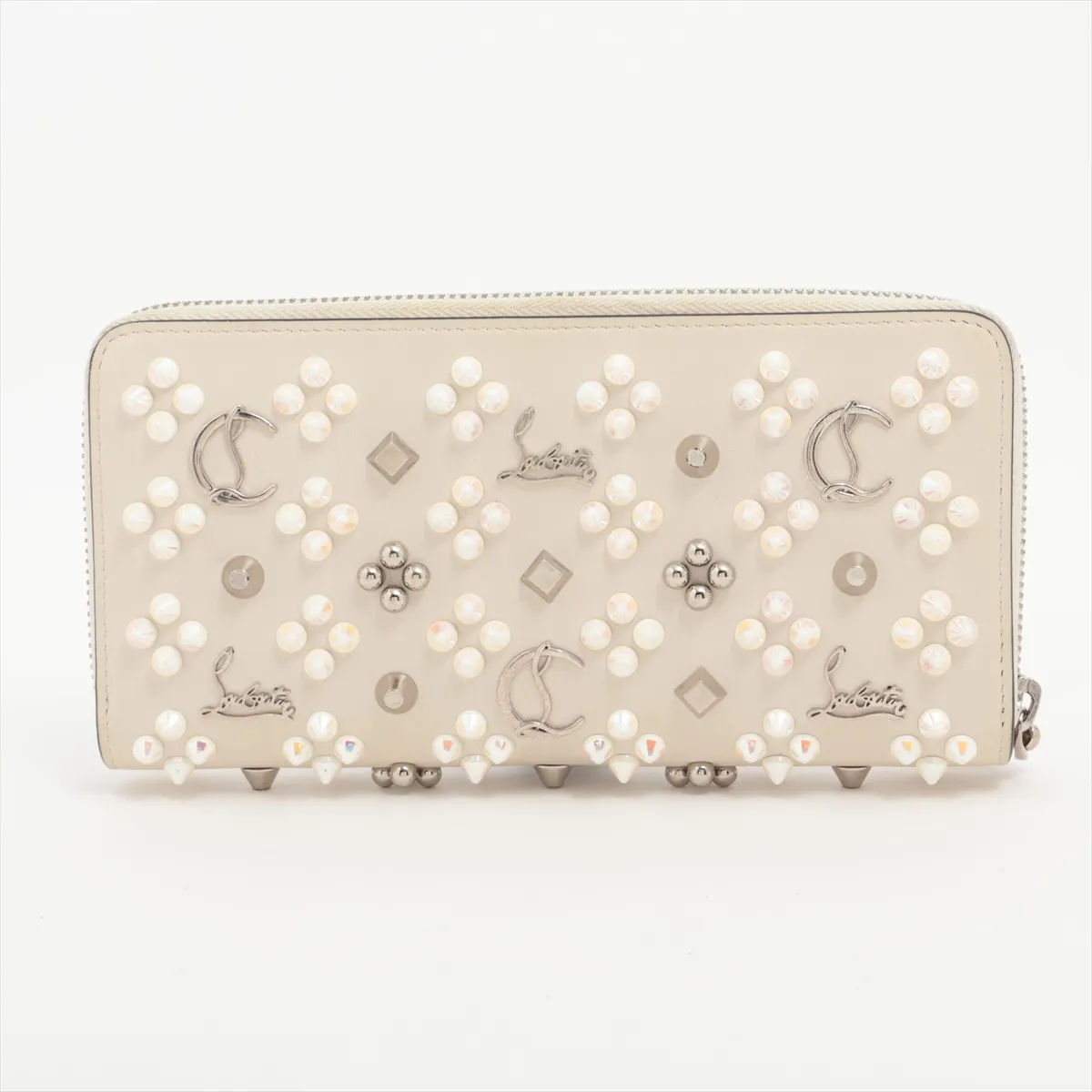 Panettone Spike Stud Leather Round Zip Wallet White — view 2