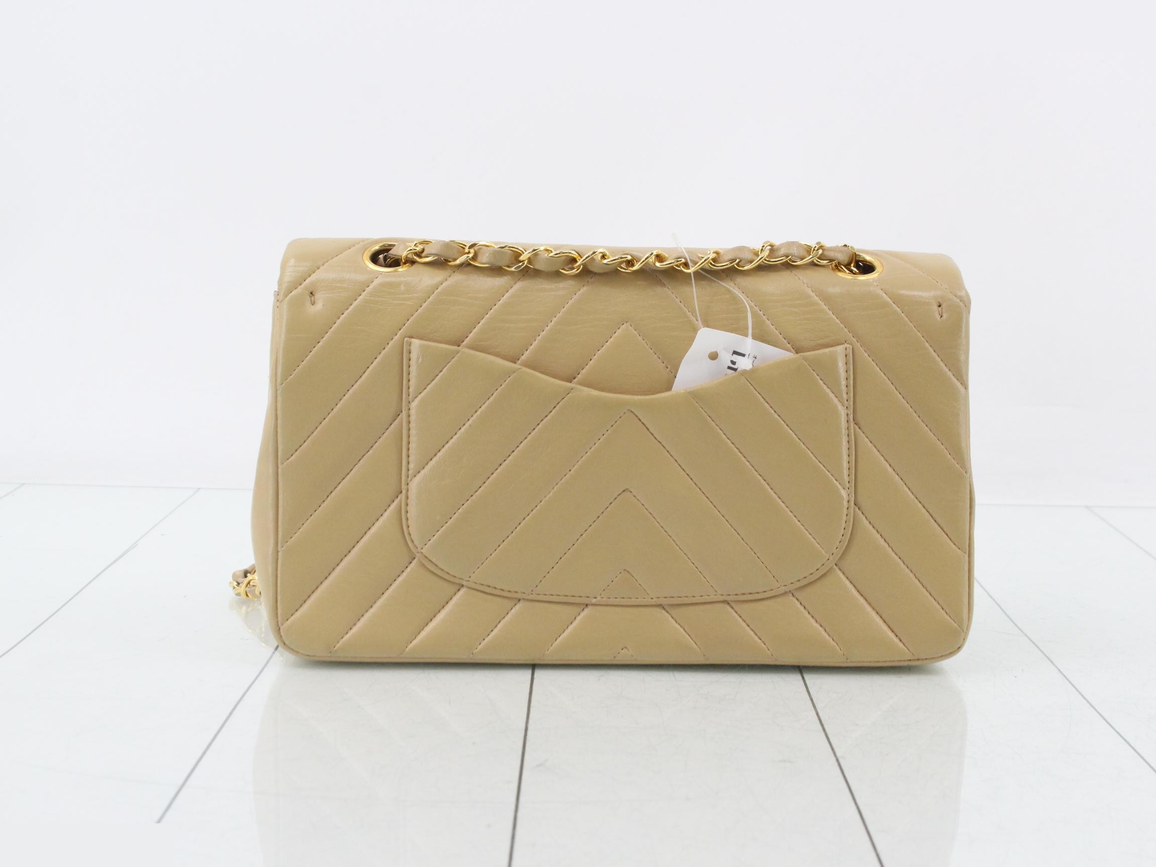 Chevron Lambskin Double Flap Beige Shoulder Bag — view 2