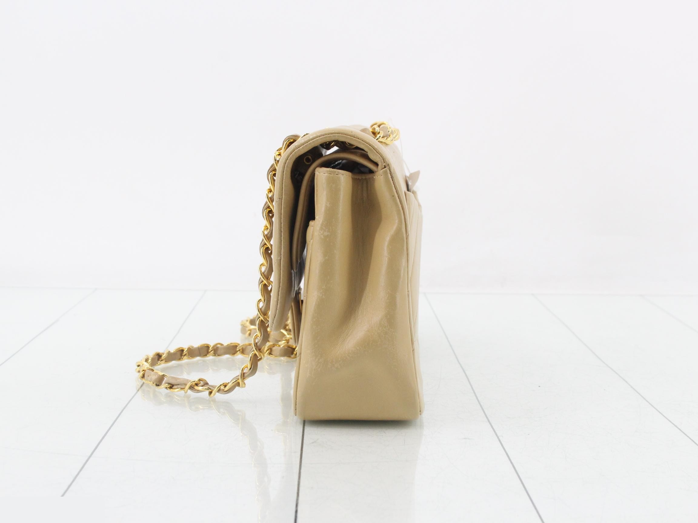 Chevron Lambskin Double Flap Beige Shoulder Bag — view 3