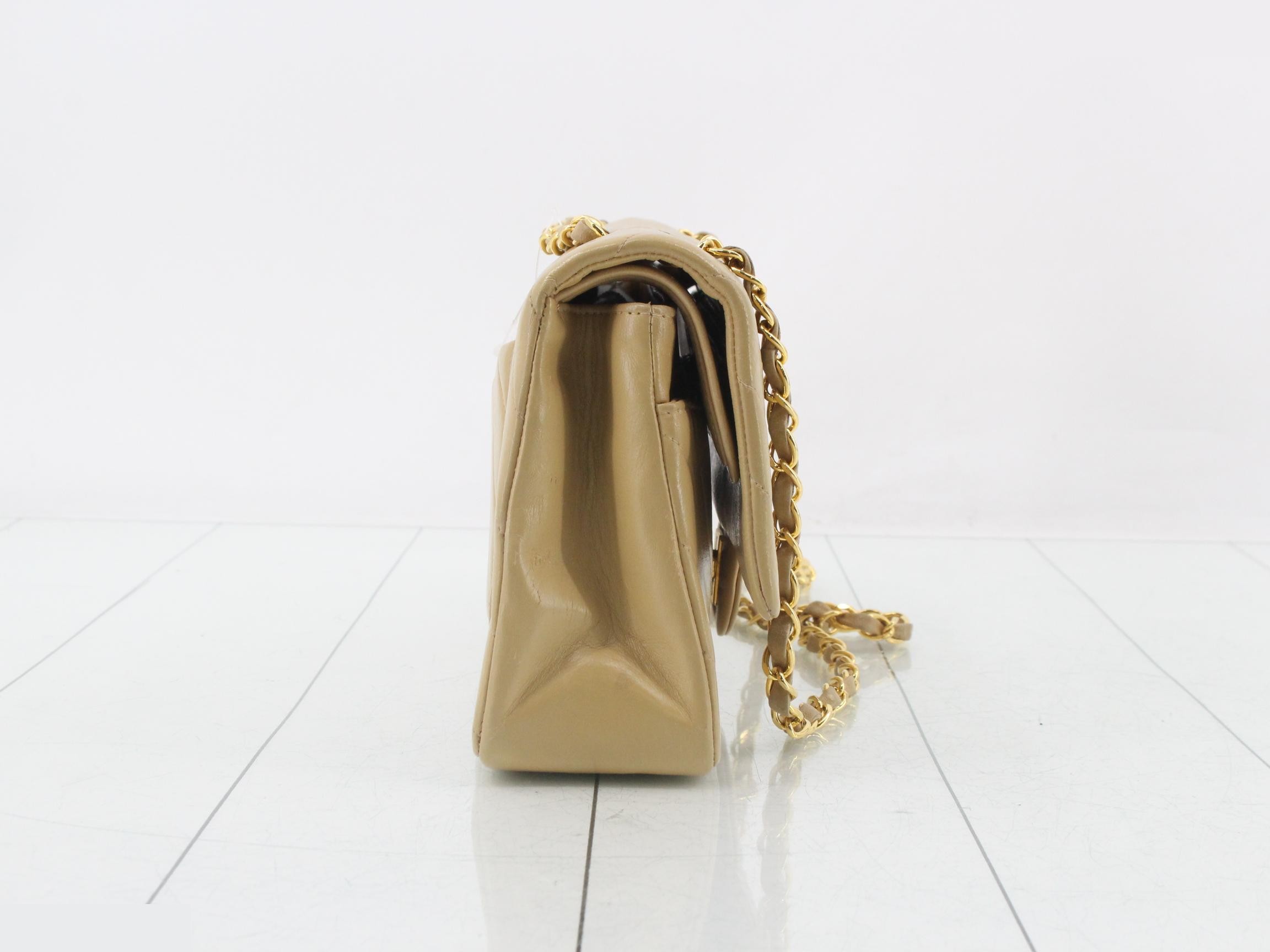 Chevron Lambskin Double Flap Beige Shoulder Bag — view 4