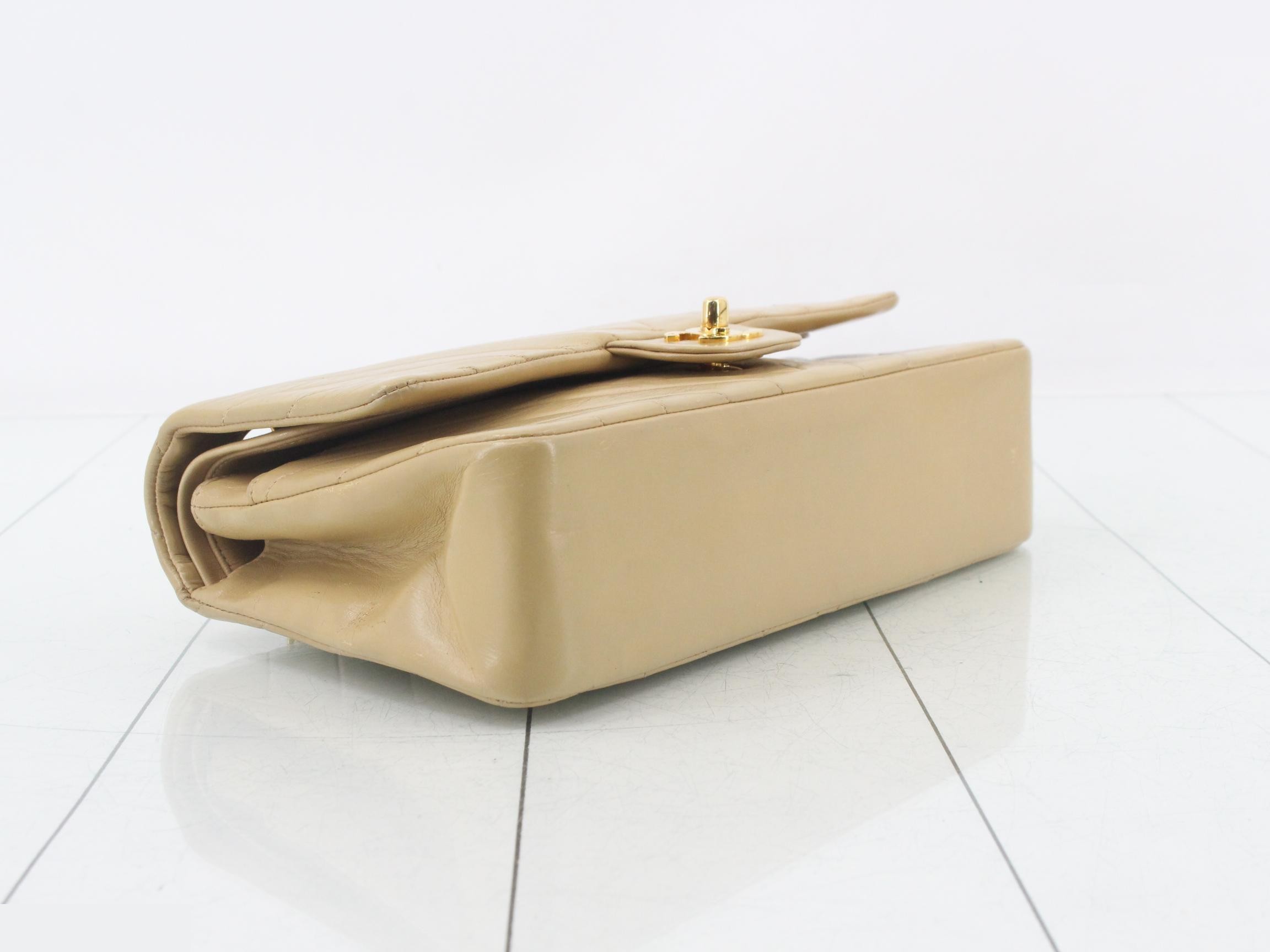 Chevron Lambskin Double Flap Beige Shoulder Bag — view 5