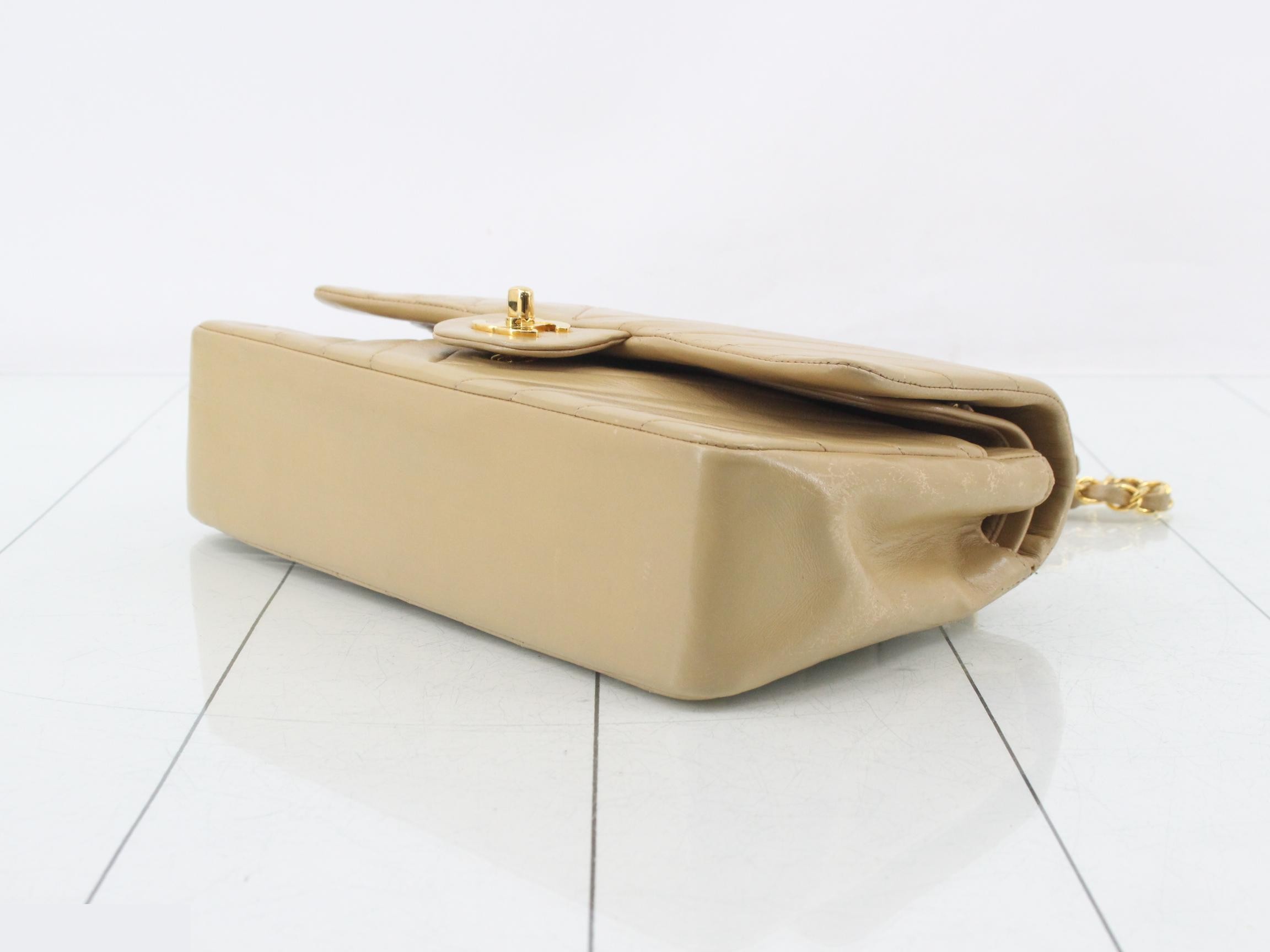 Chevron Lambskin Double Flap Beige Shoulder Bag — view 6