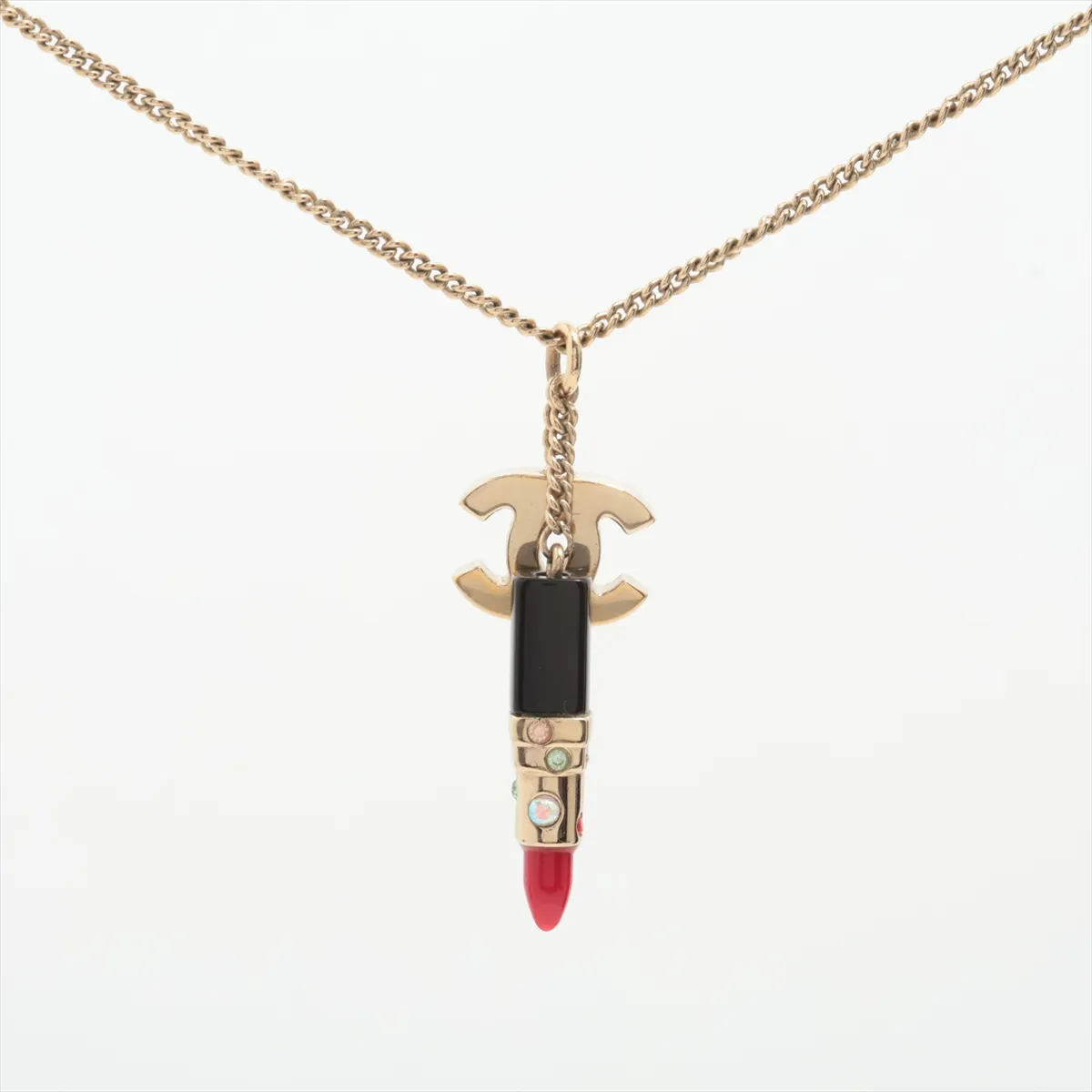Coco Mark Lip 04A Necklace Resin x GP x Rhinestone Gold