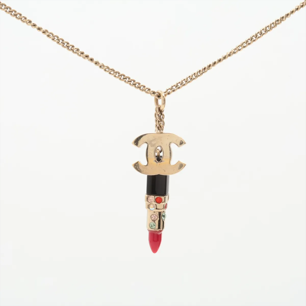 Coco Mark Lip 04A Necklace Resin x GP x Rhinestone Gold — view 2