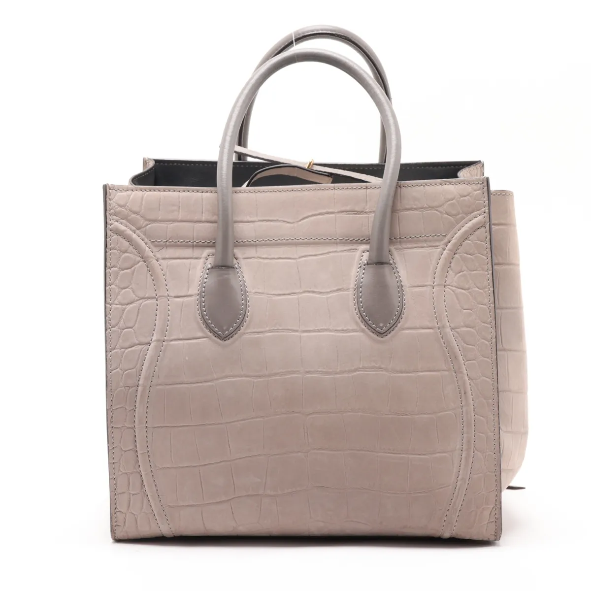 Luggage Phantom Crocodile Embossed Handbag, Gray — view 2