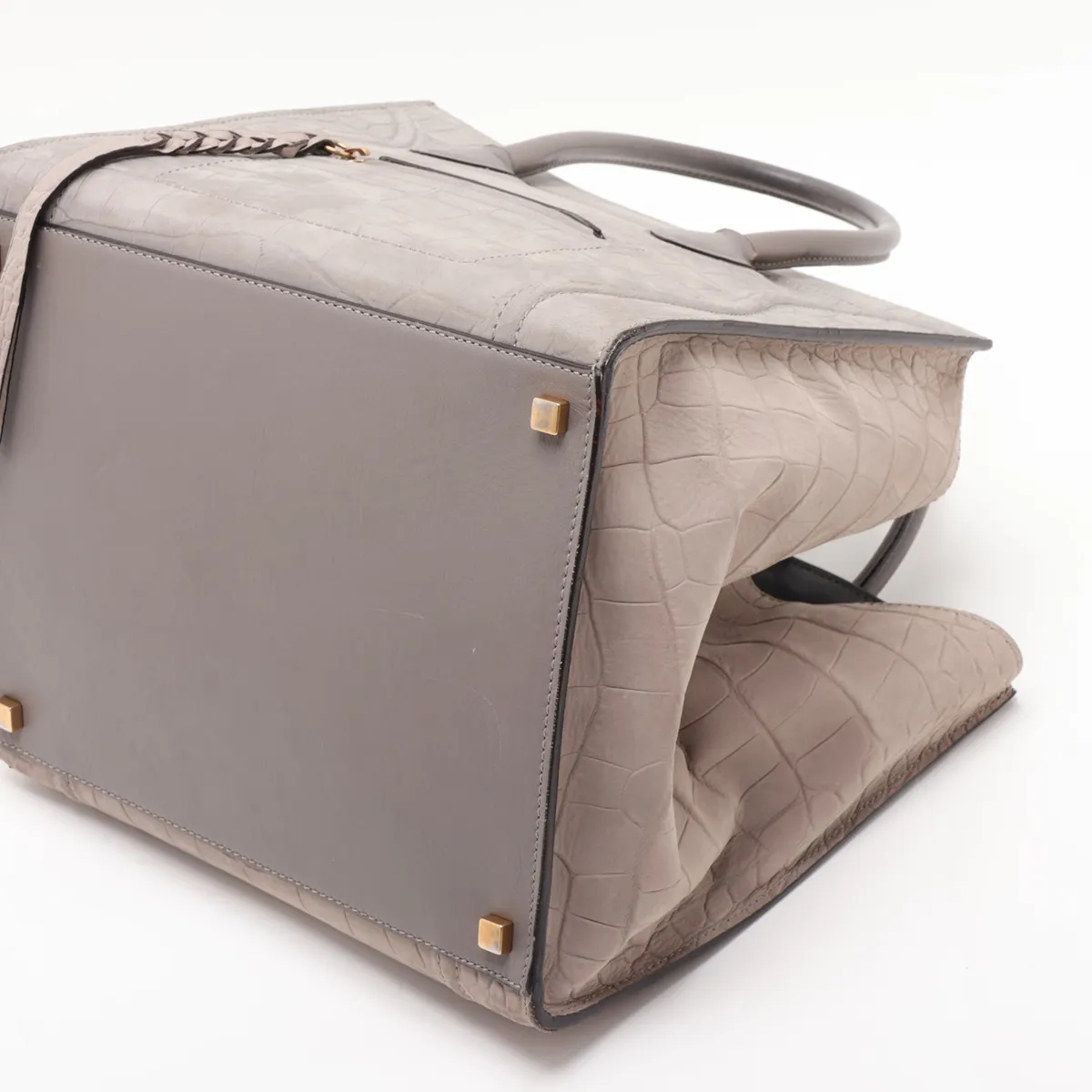 Luggage Phantom Crocodile Embossed Handbag, Gray — view 3