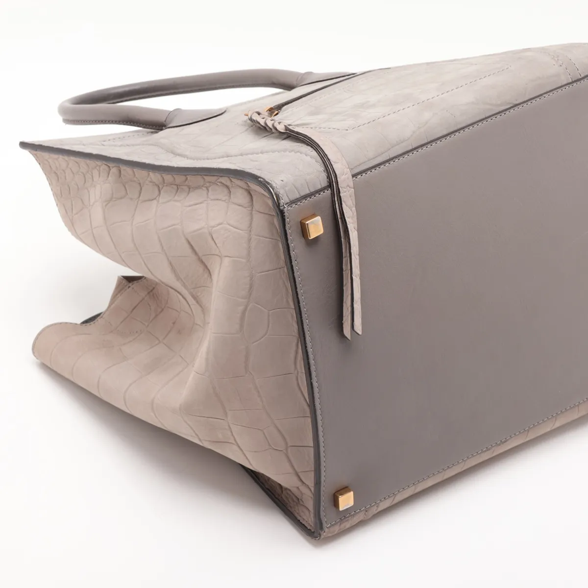 Luggage Phantom Crocodile Embossed Handbag, Gray — view 4