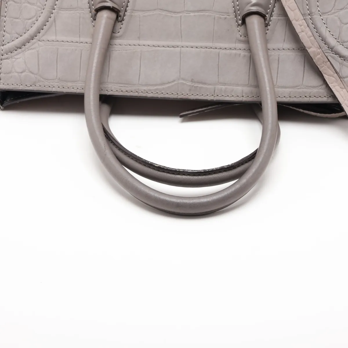 Luggage Phantom Crocodile Embossed Handbag, Gray — view 5
