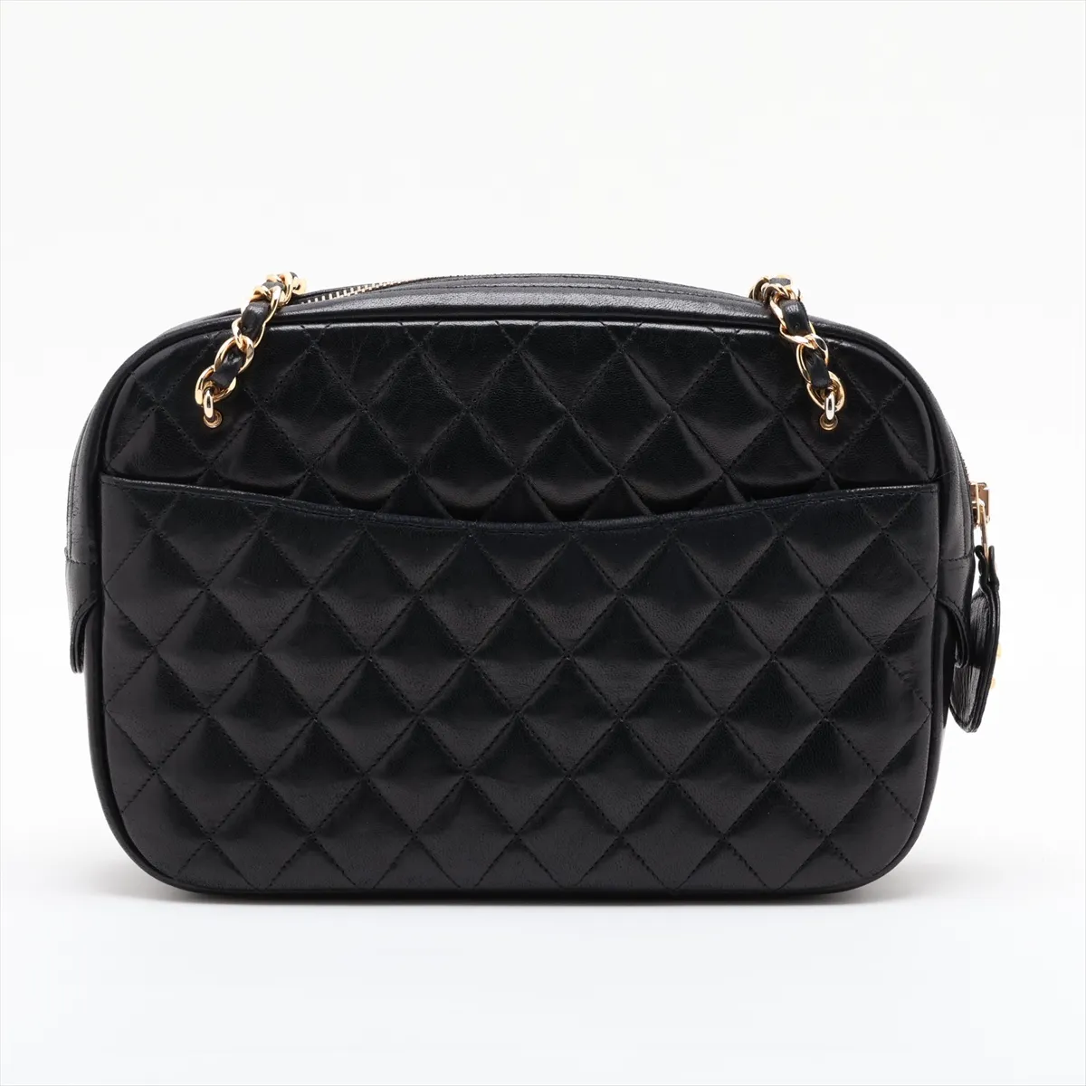 Matelassé Lambskin Chain Shoulder Bag, Black with Gold Hardware, Item No. 1185258 — view 2