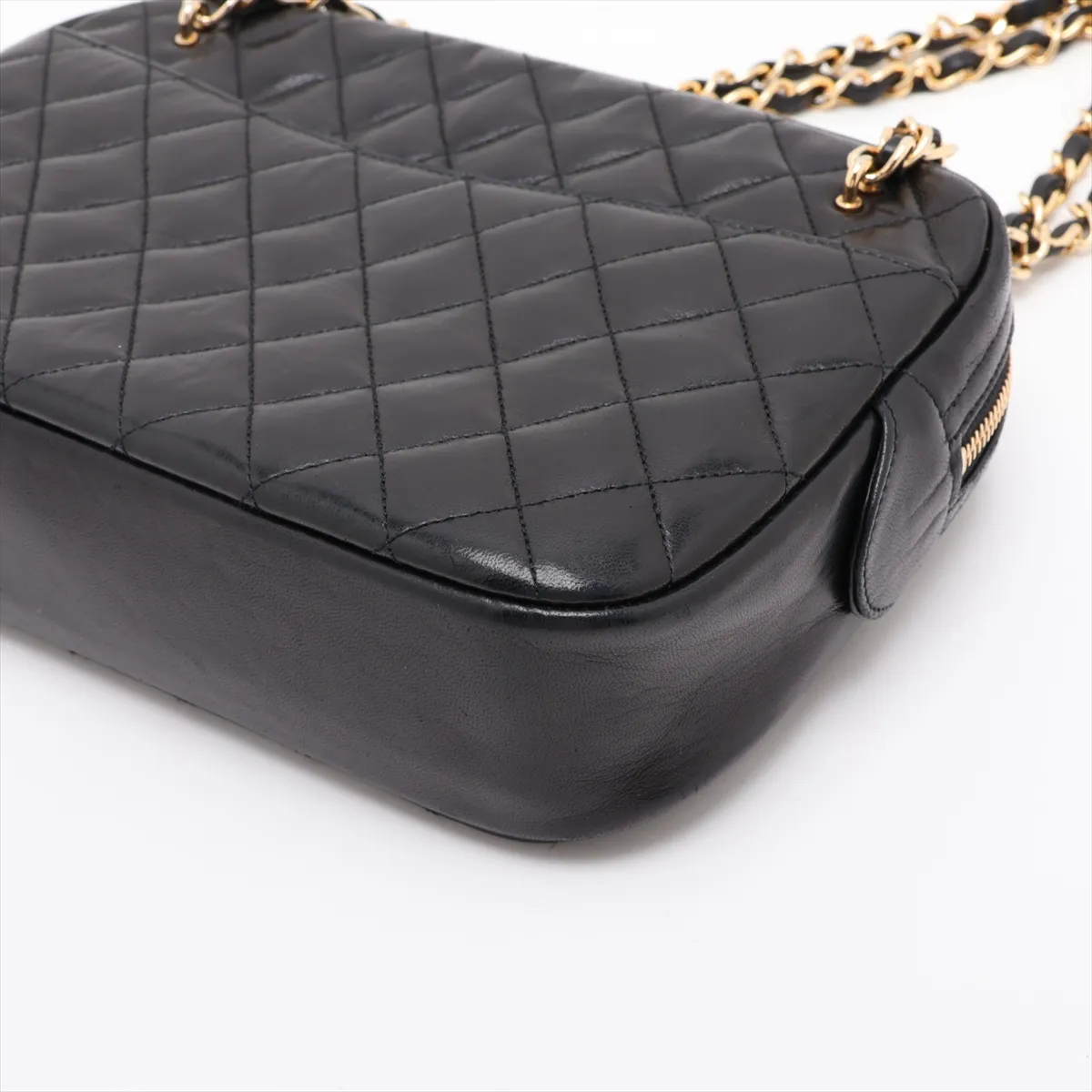 Matelassé Lambskin Chain Shoulder Bag, Black with Gold Hardware, Item No. 1185258 — view 3