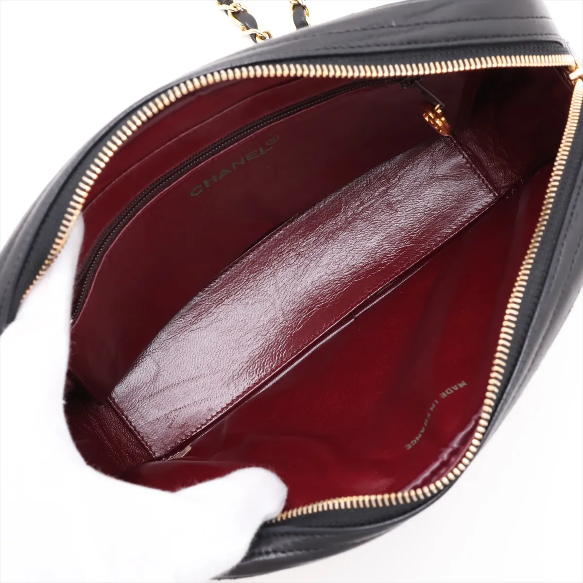 Matelassé Lambskin Chain Shoulder Bag, Black with Gold Hardware, Item No. 1185258 — view 7