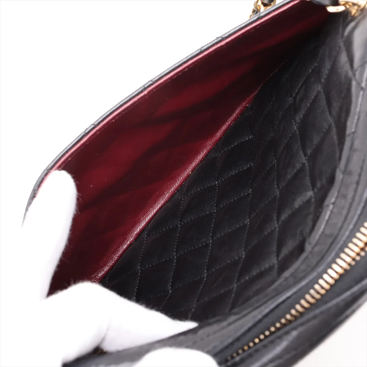 Matelassé Lambskin Chain Shoulder Bag, Black with Gold Hardware, Item No. 1185258 — view 9