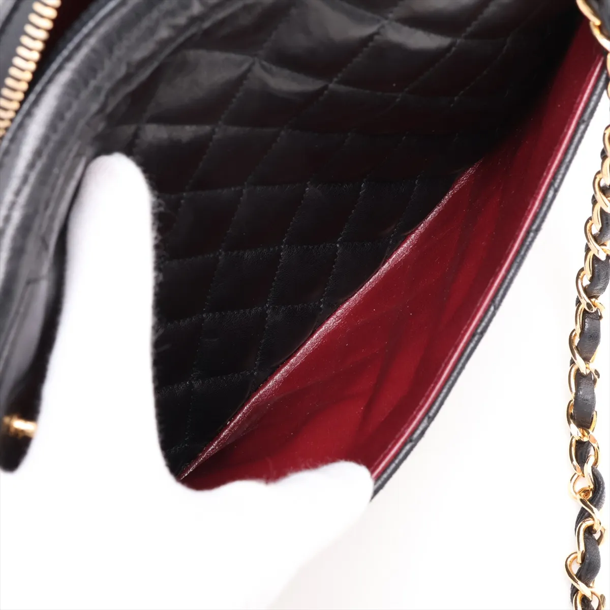 Matelassé Lambskin Chain Shoulder Bag, Black with Gold Hardware, Item No. 1185258 — view 10