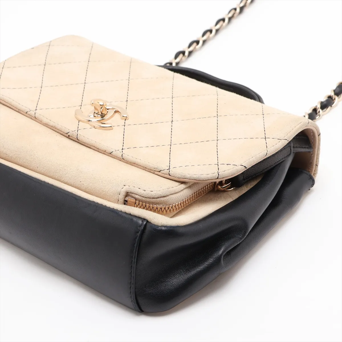 Business Affinity Suede x Leather 2-Way Handbag, Beige x Black, Gold Hardware, Item Number 23471889 (Serial Number 23) — view 3